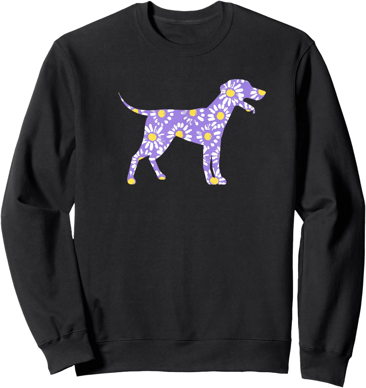 Cute Daisy Floral Print Happy Dog Lover Lavender Tops Women Sweatshirt - Sweatshirt | Black