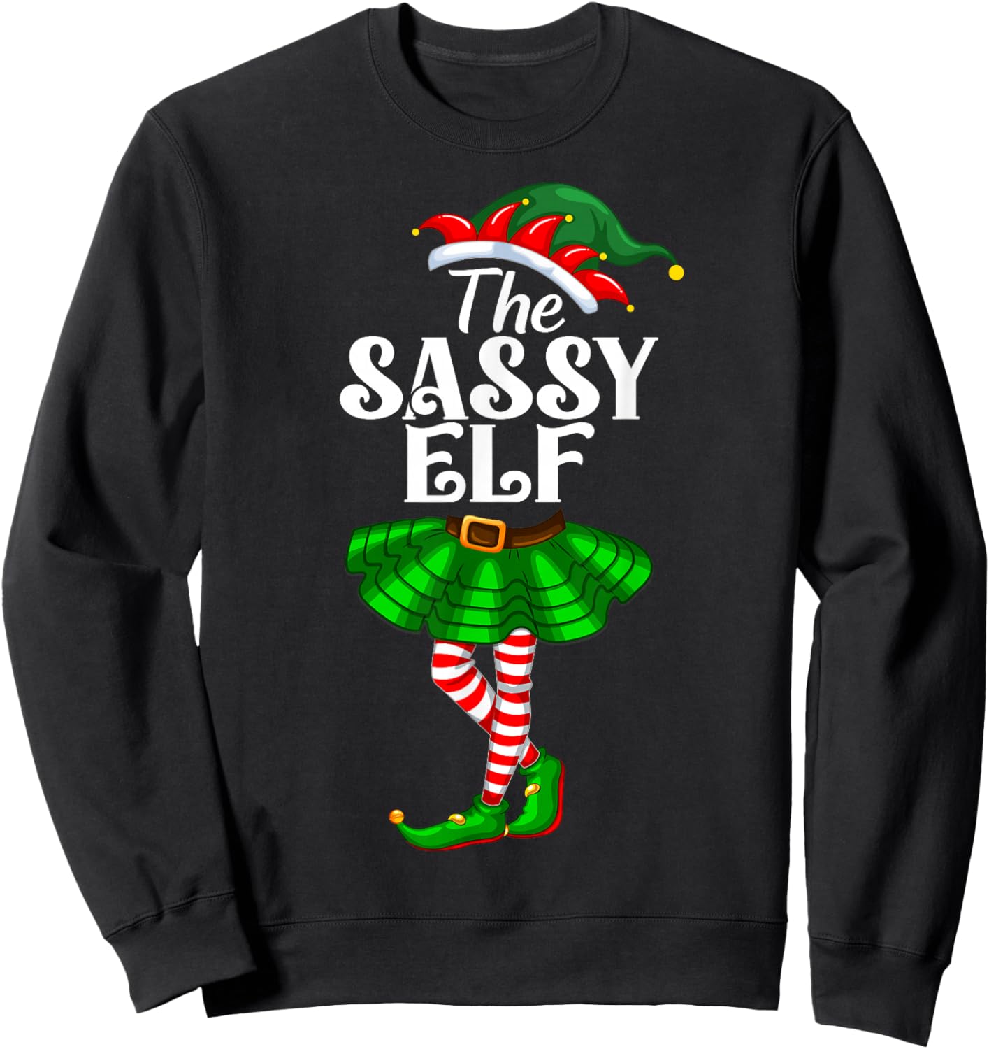 The Sassy Elf Xmas Funny Christmas Matching Family Pajama Sweatshirt - Sweatshirt | Black