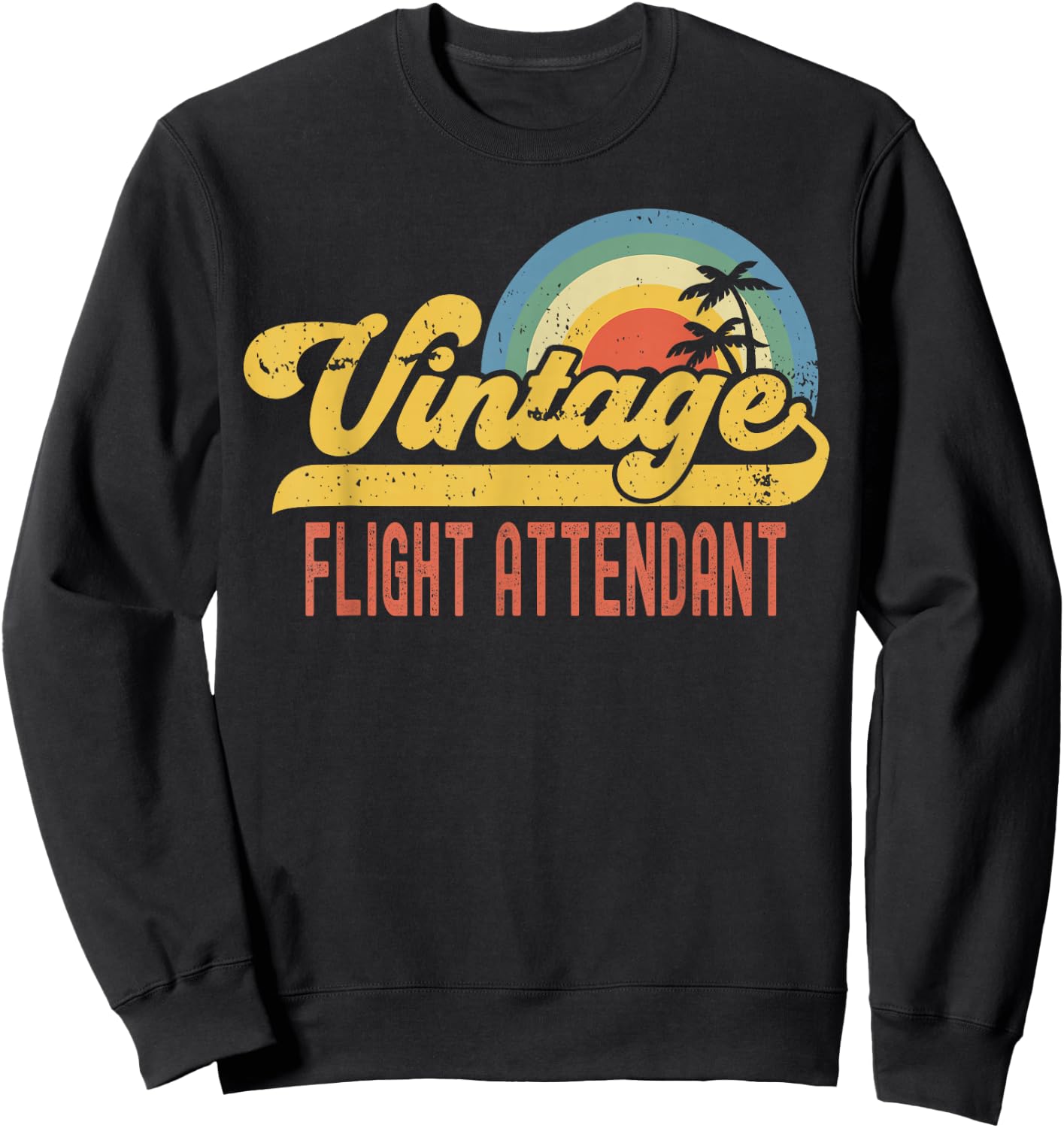 Flight Attendant Vintage Sunset Profession Retro Job Title Sweatshirt - Sweatshirt | Black
