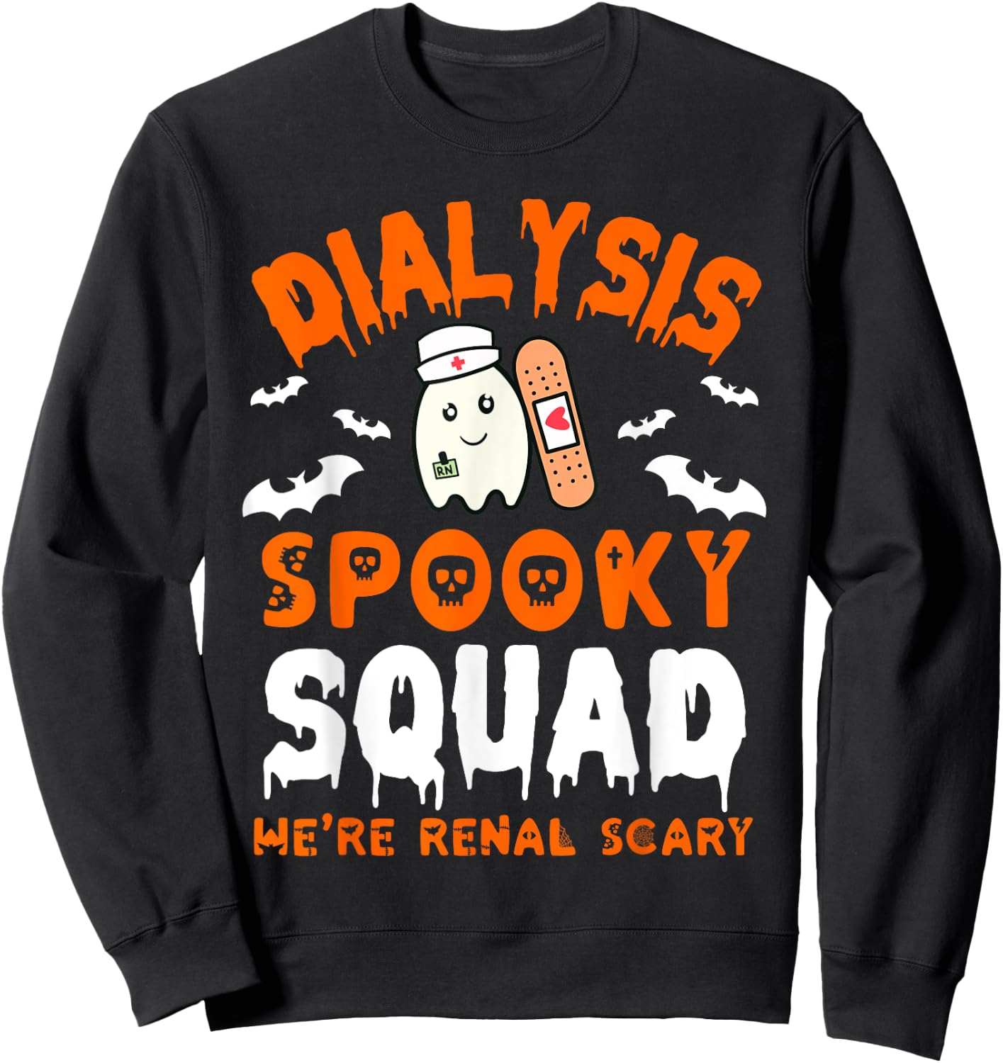 Halloween Dialysis Tech Ghost Nurse Halloween Kidney Renal Sweatshirt - Sweatshirt | Black