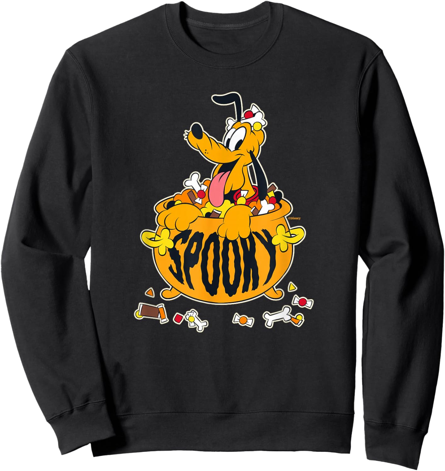 Disney Pluto Happy Halloween Spooky Cauldron with Candy Sweatshirt - Sweatshirt | Black