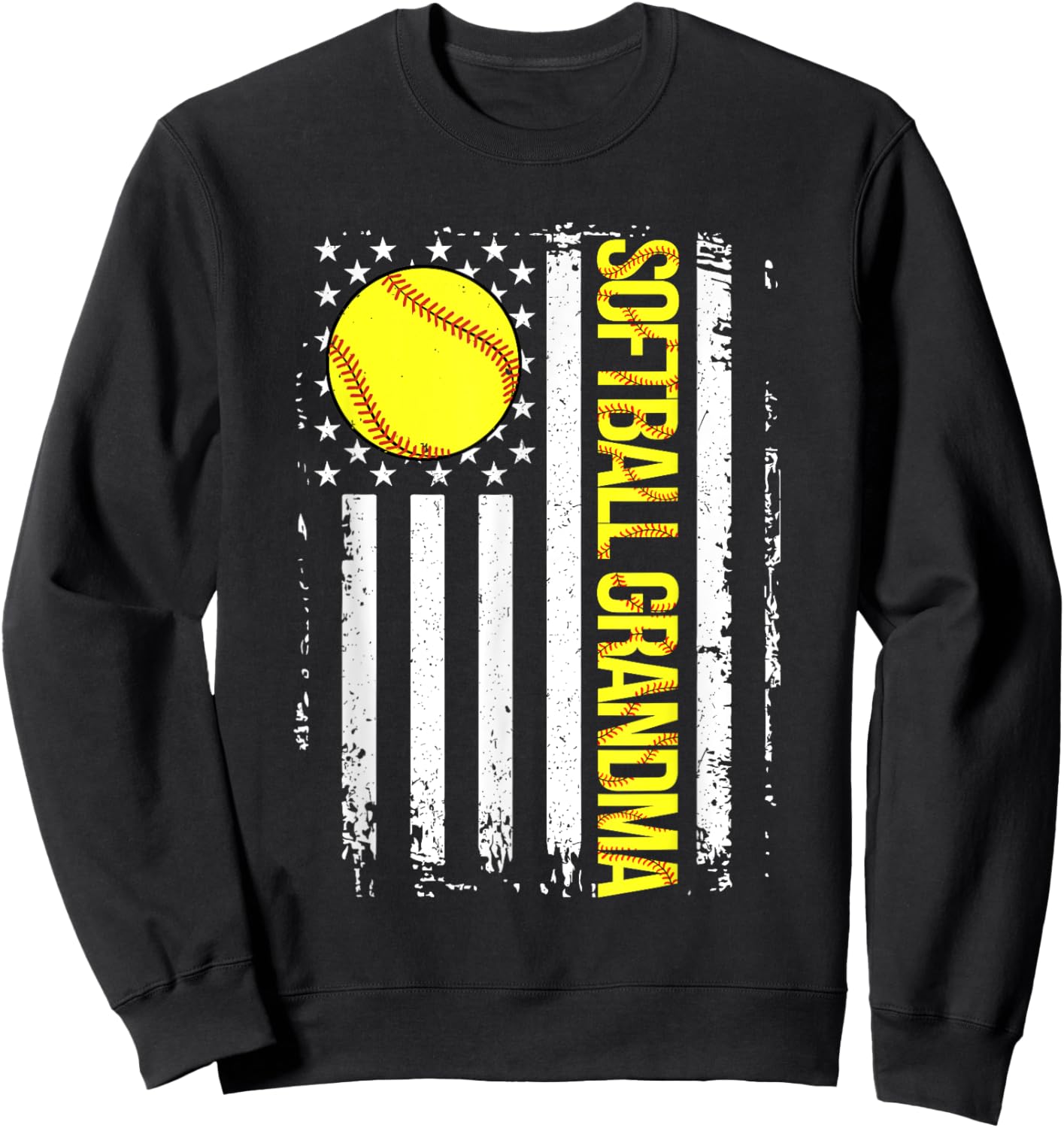 Softball Grandma American Flag Vintage ic Game Day Men Sweatshirt - Sweatshirt | Black