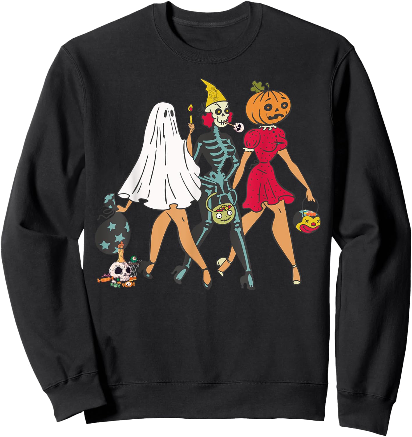 Halloween Witch Pin Up Retro Vintage Pumpkin Women Sweatshirt - Sweatshirt | Black