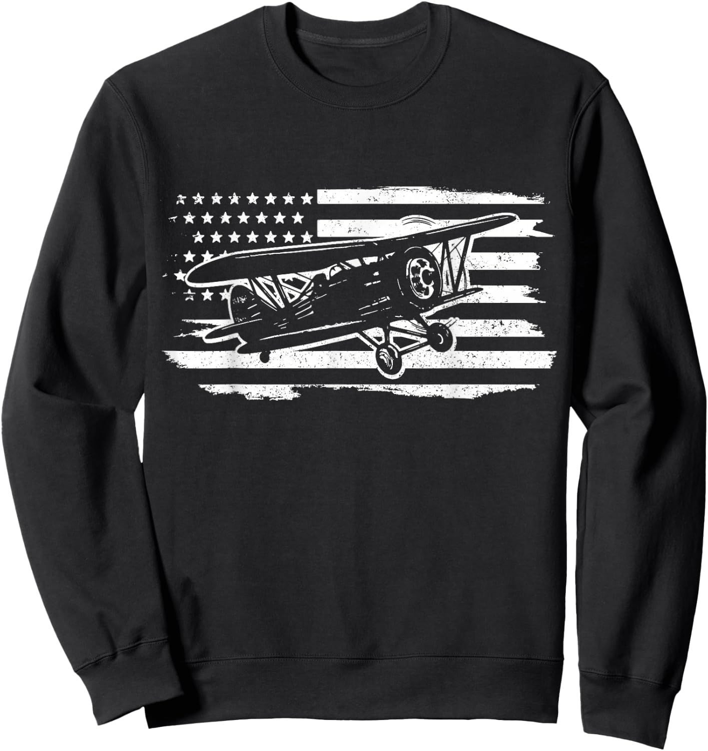 Airplane Pilot Vintage Patriotic Flag Biplane Plane Aviation Sweatshirt - Sweatshirt | Black