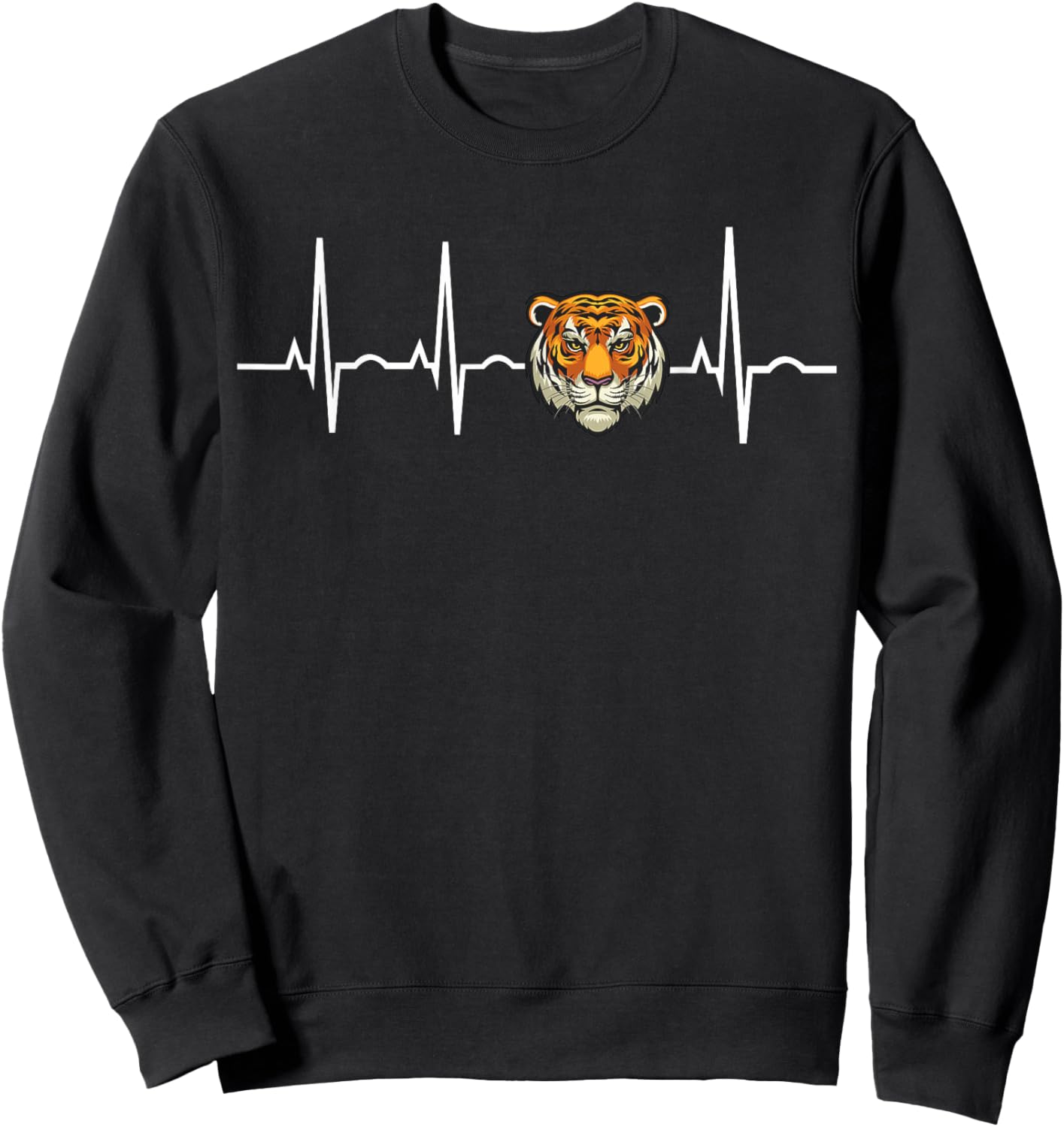 Tiger Heartbeat Love Tiger EKG Heart Idea for Tiger lover Sweatshirt - Sweatshirt | Black