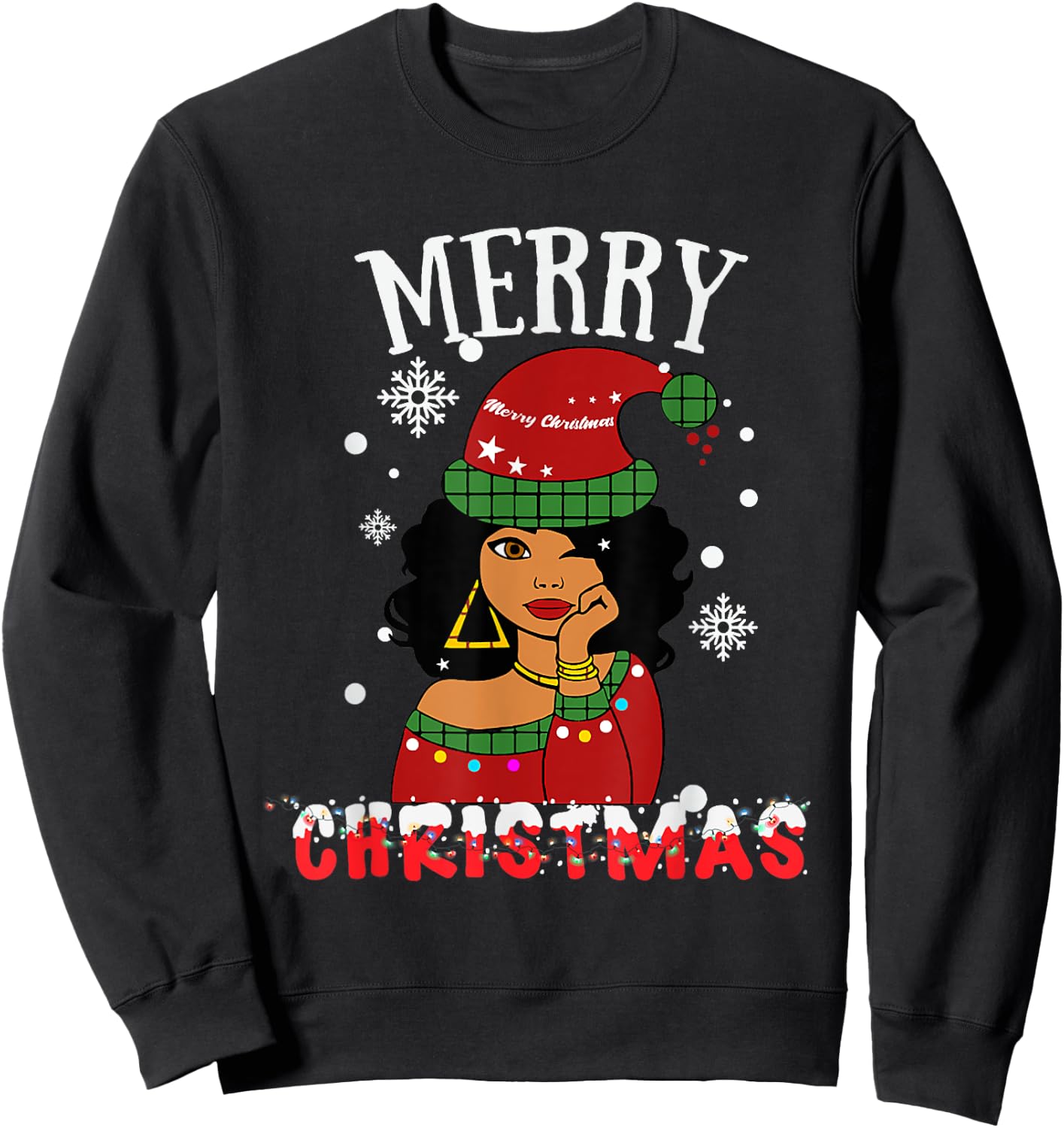 Black African American Merry Christmas Melanin Women Santa Sweatshirt - Sweatshirt | Black