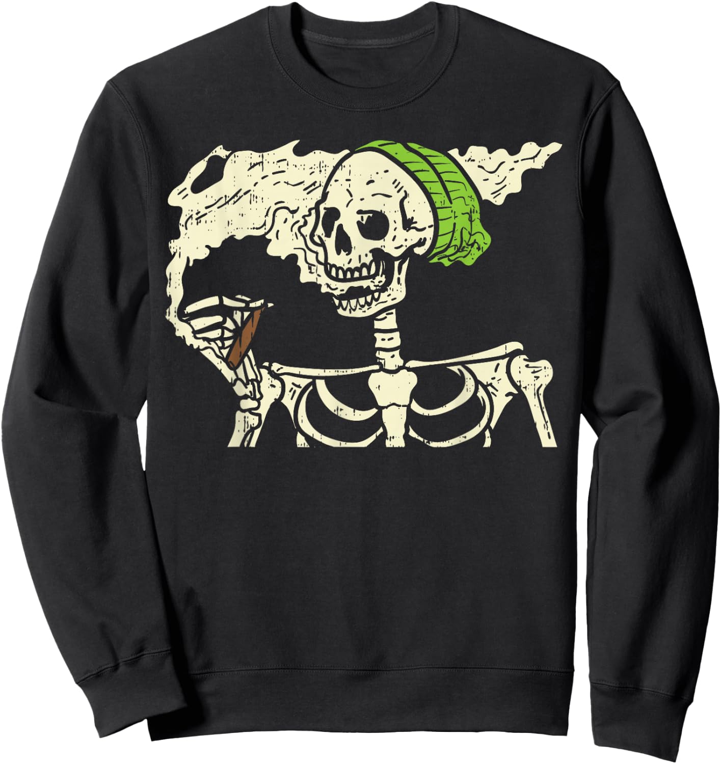 Smoking Skeleton Joint Funny Weed Pot 420 Cannabis Halloween Sweatshirt - Sweatshirt | Black