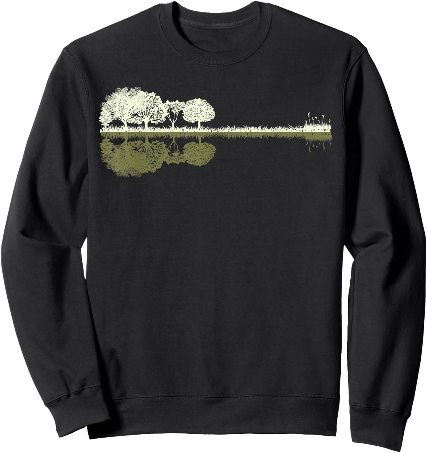 Nature Acoustic Guitar - Forest Wooden Guitar Trees Sundown Sweatshirt - Sweatshirt | Black