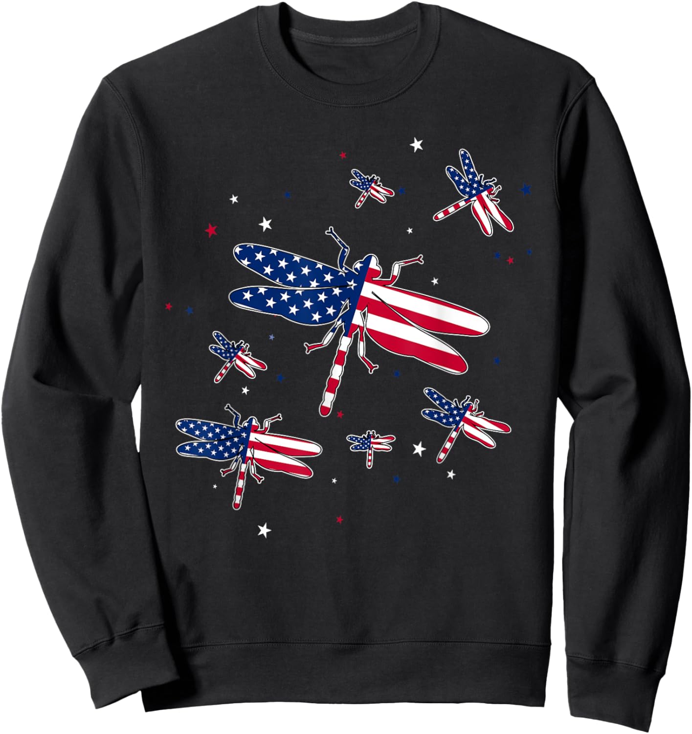 Cute Dragonfly Patriotic Women Girl 4Th of July Fireworks Sweatshirt - Sweatshirt | Black