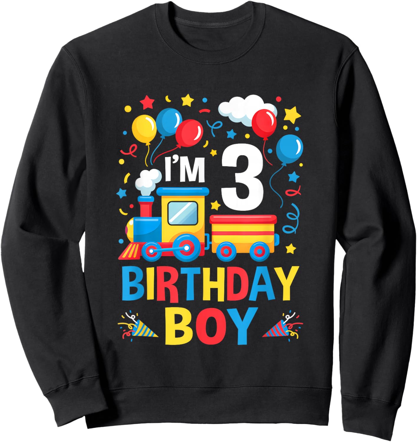 Three 3Yr 3Rd Kids Boys Girls Train Birthday Boy 3 Years Old Sweatshirt - Sweatshirt | Black