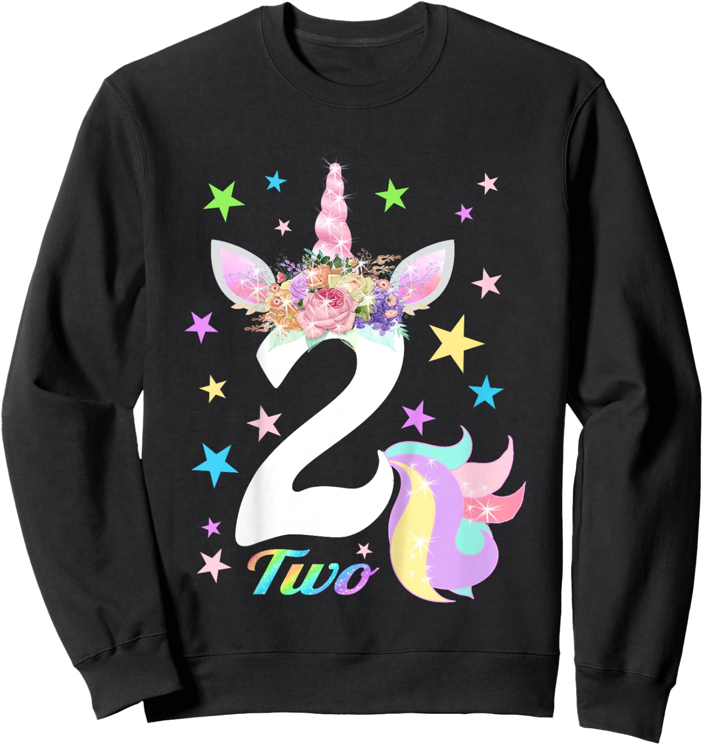 Number 2 (Two) Unicorn 2nd Birthday Shirt for 2 Year Old Sweatshirt - Sweatshirt | Black