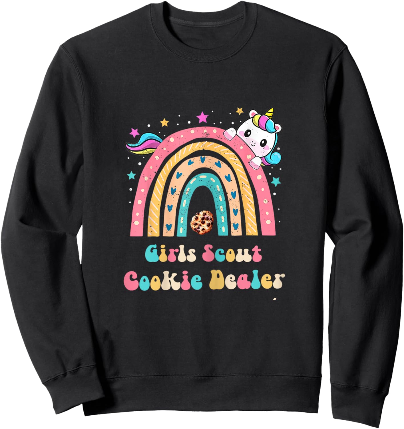 Scouts for Girls Cookie Dealer : Rainbow and Unicorn Design Sweatshirt - Sweatshirt | Black