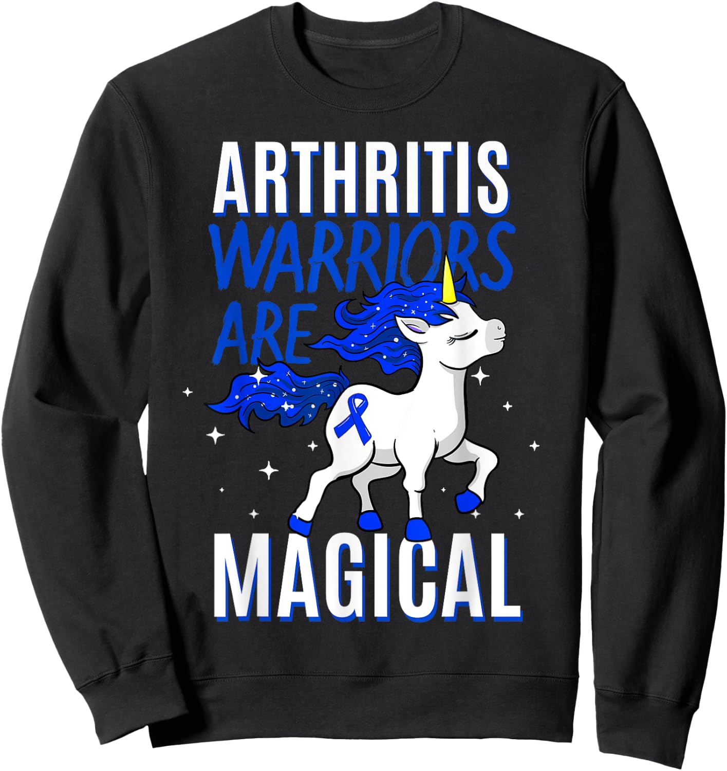 Arthritis Warrior Magical Unicorn Blue Ribbon Inflammation Sweatshirt - Sweatshirt | Black