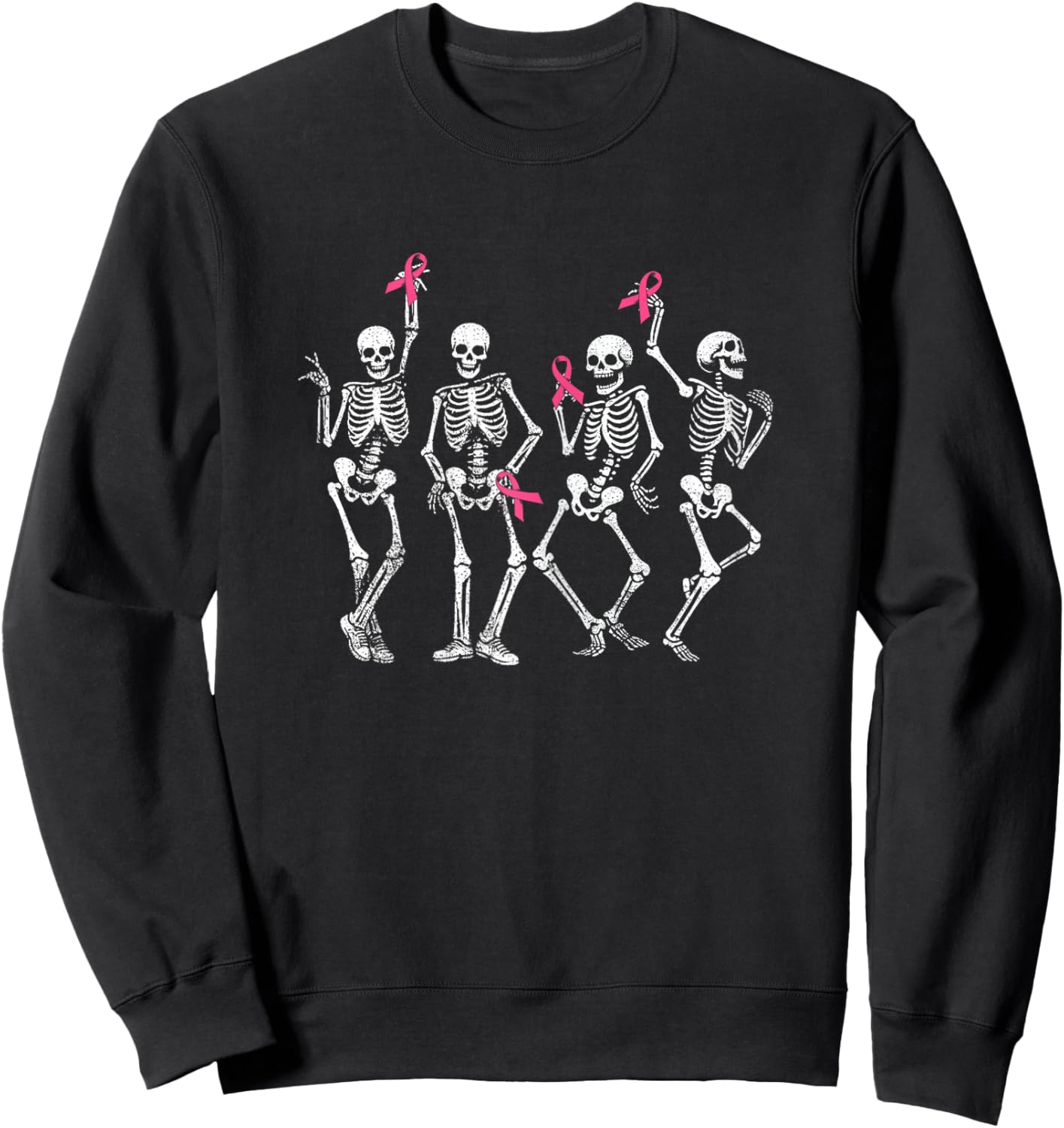 Pink Ribbon Breast Cancer Awareness Skeleton Women Men Kids Sweatshirt - Sweatshirt | Black