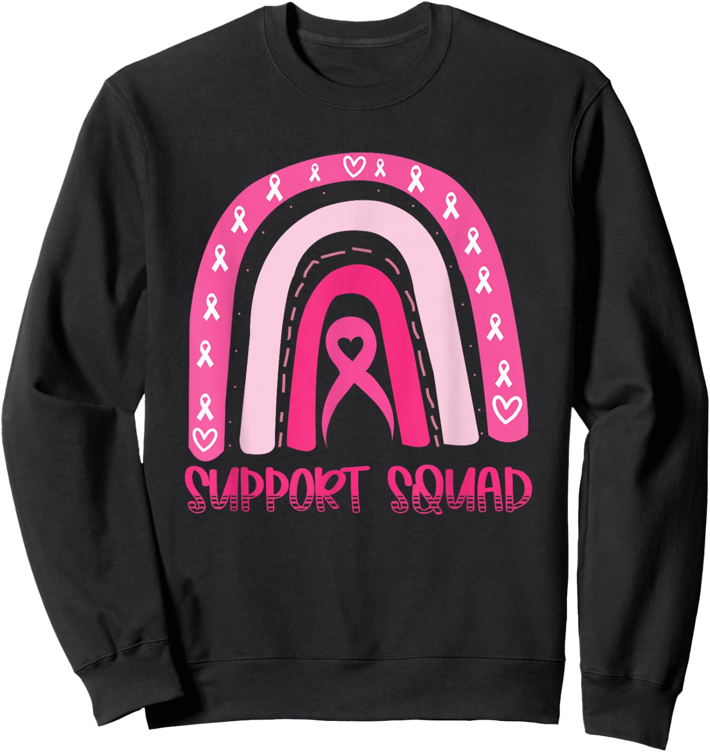 Support Squad Pink Rainbow Ribbon Breast Cancer Awareness Sweatshirt - Sweatshirt | Black
