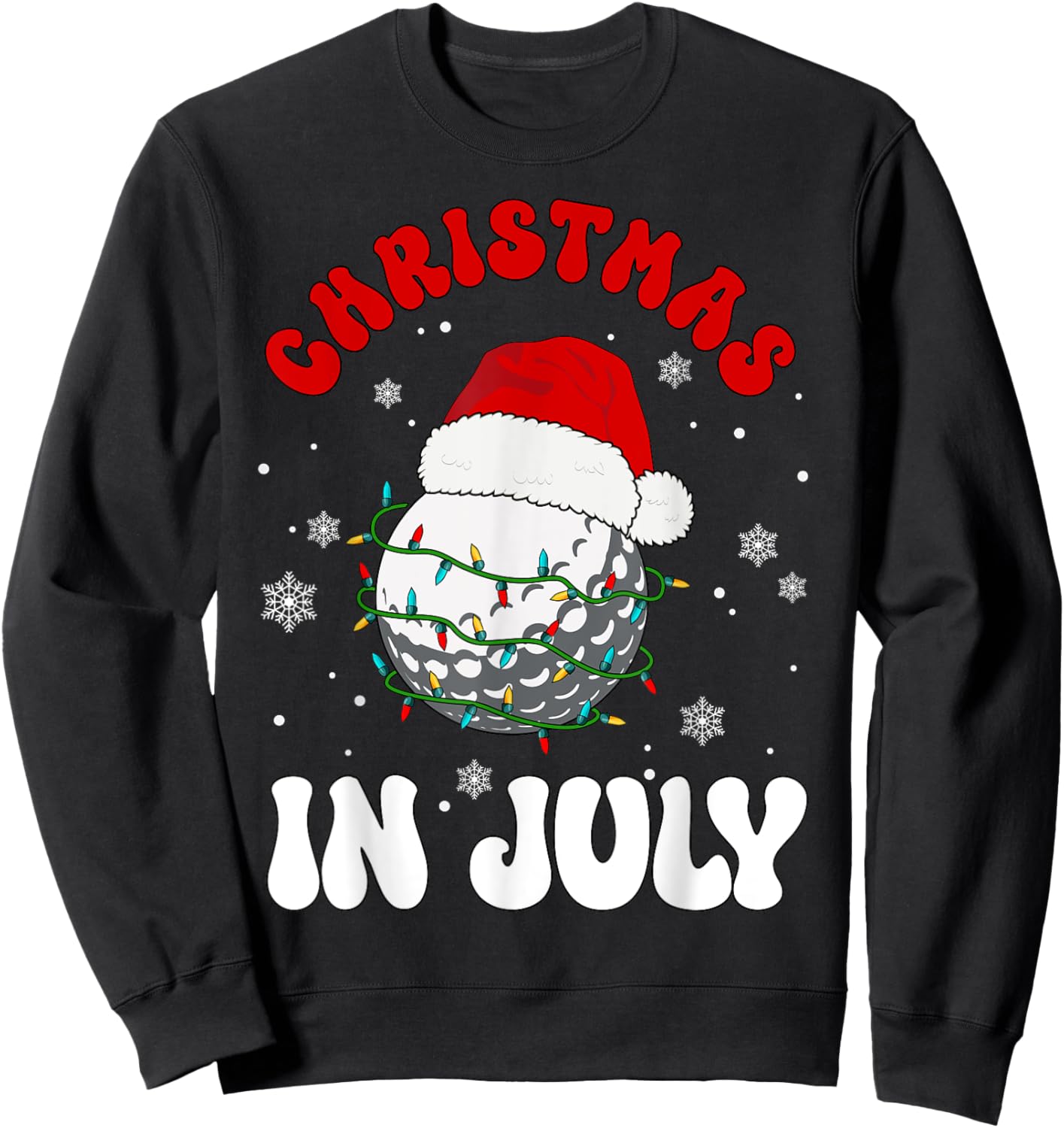 Colorful Santa Hat Lights Funny Golf Lover Christmas In July Sweatshirt - Sweatshirt | Black