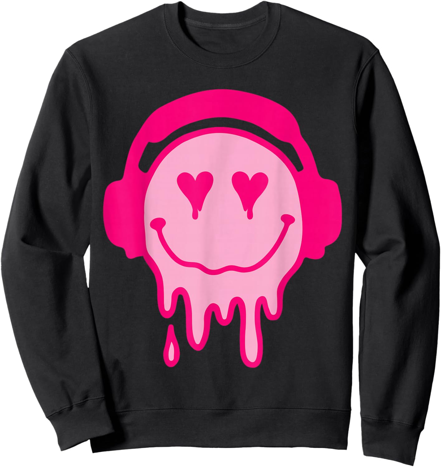 80s Heart Eyes Melting Pink Smile Melted Dripping Happy Face Sweatshirt - Sweatshirt | Black