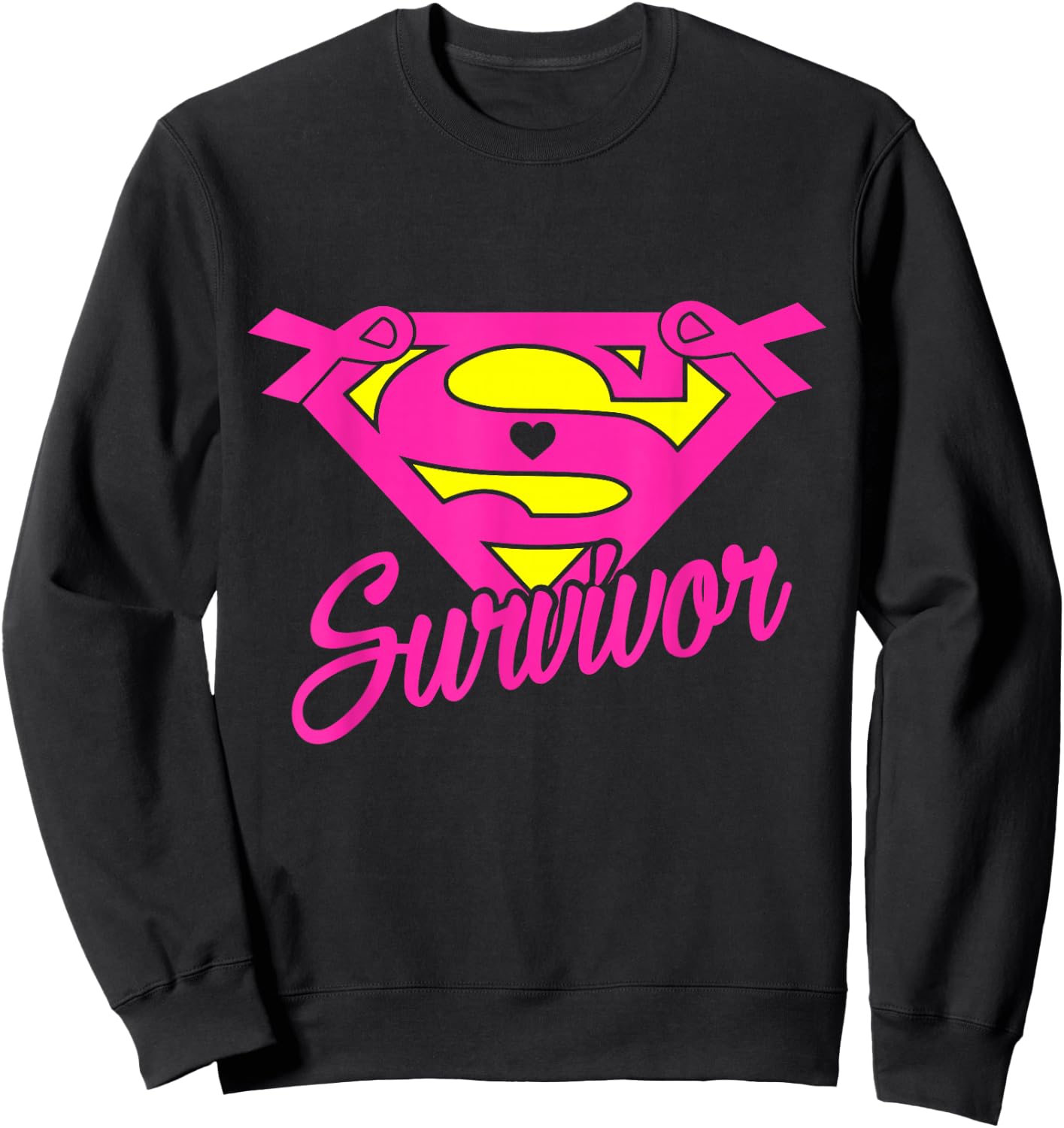 Breast Cancer Awareness Survivor Pink Ribbon Superhero Sweatshirt - Sweatshirt | Black
