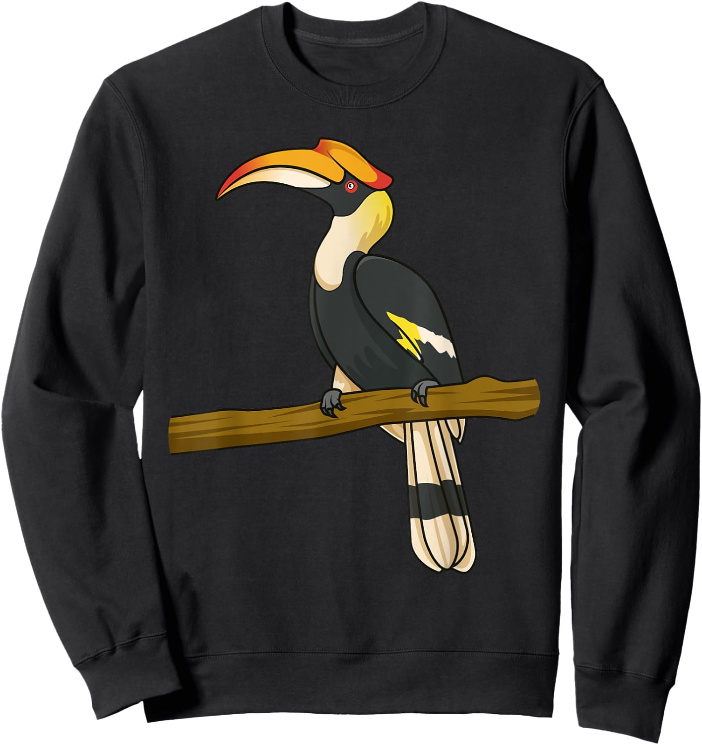 Tropical Hornbill sitting on a Tree Branch Hornbill Bird Sweatshirt - Sweatshirt | Black