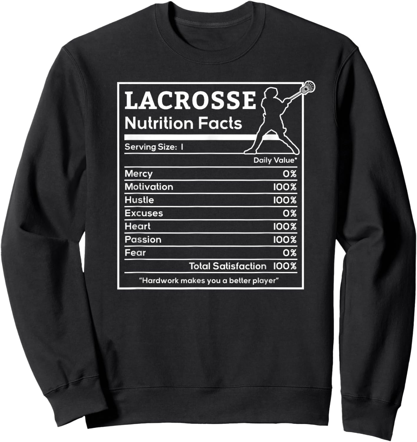 Lacrosse nutritional facts Lacrosse Player men woman kids Sweatshirt - Sweatshirt | Black