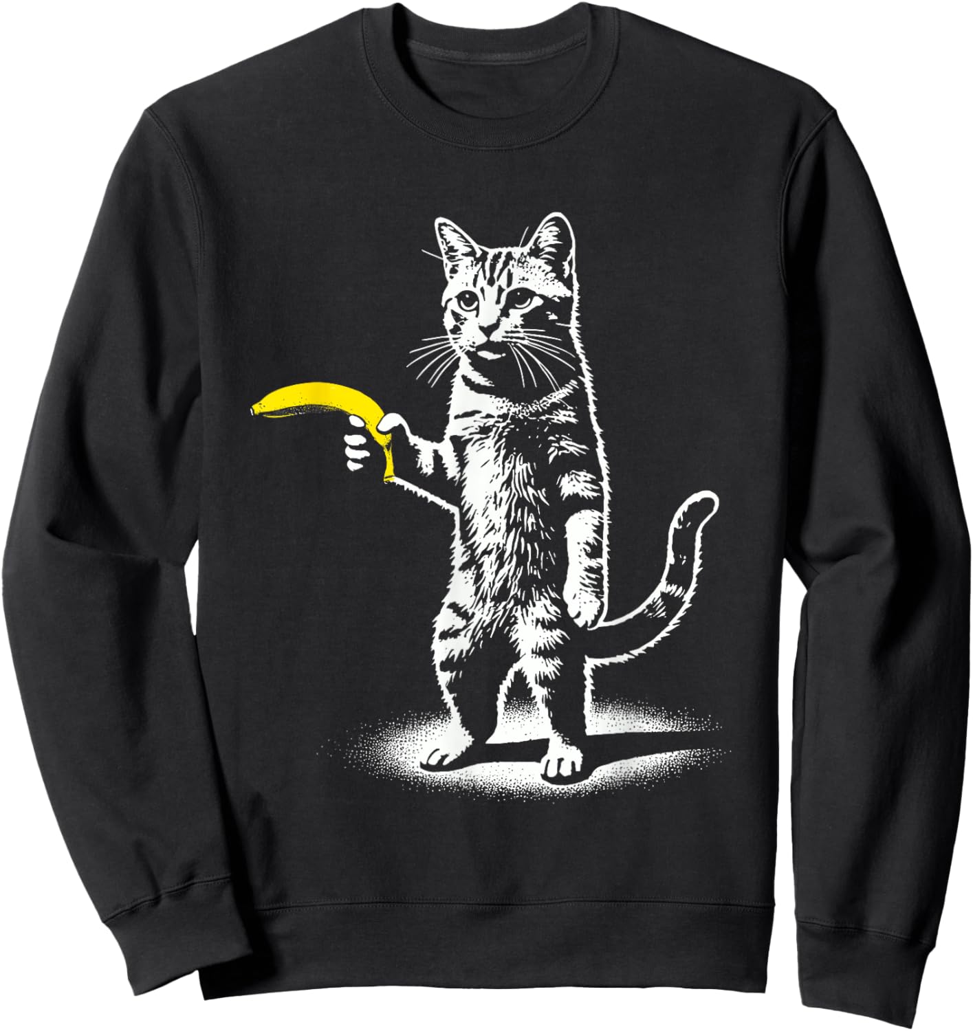 Retro Cat with Banana Meme Men Women Kids Novelty Funny Cat Sweatshirt - Sweatshirt | Black