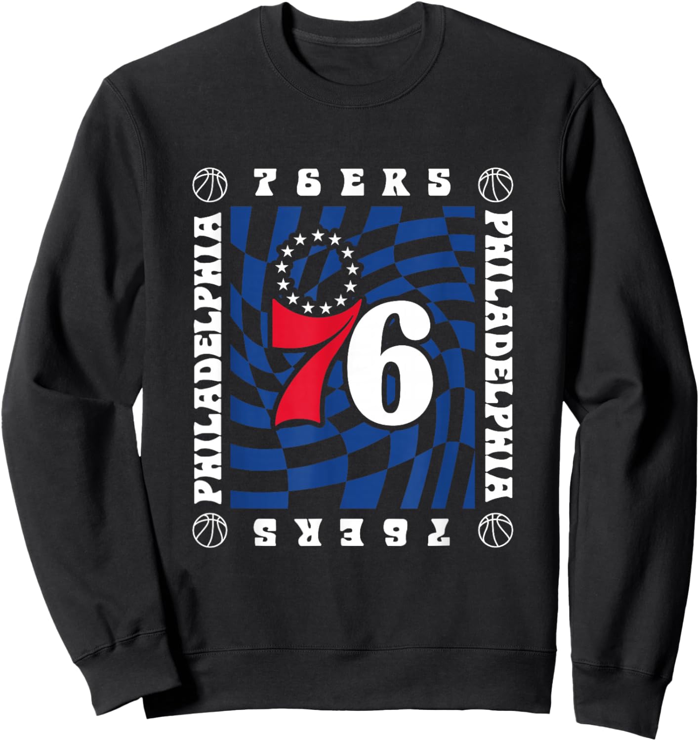 NBA Philadelphia 76ers Retro Checkerboard Wave Sweatshirt - Sweatshirt | Black