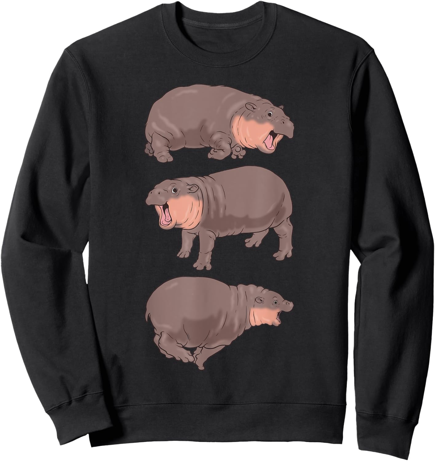 Moo Deng Hippo Shirt Baby Pygmy Hippo Bouncy Pork Funny Meme Sweatshirt - Sweatshirt | Black