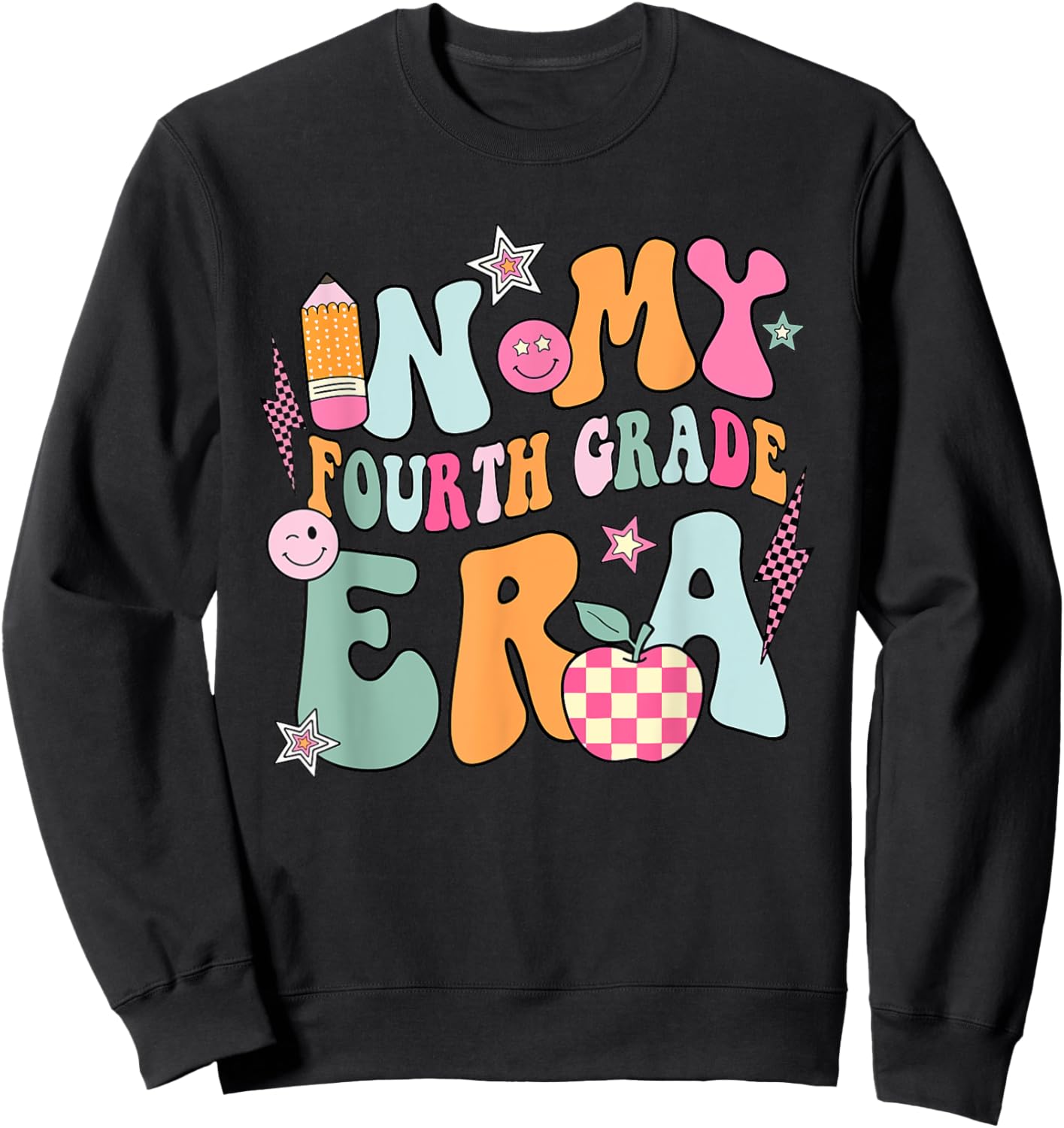 In My Fourth Grade Era Back To School Retro Groovy 4th Grade Sweatshirt - Sweatshirt | Black