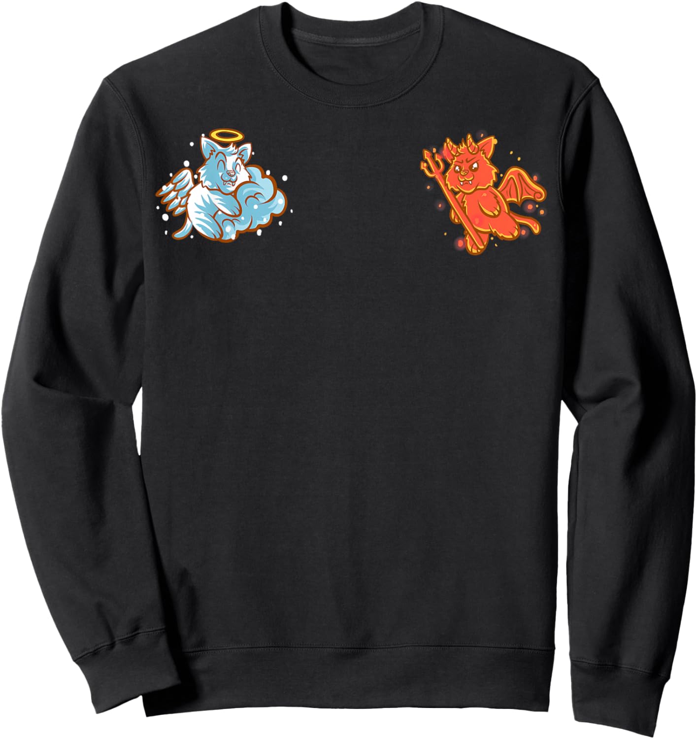 Cat Angel And Devil Sitting On Your Shoulder Nerd Kitten Men Women Girls Kids Sweatshirt - Sweatshirt | Black