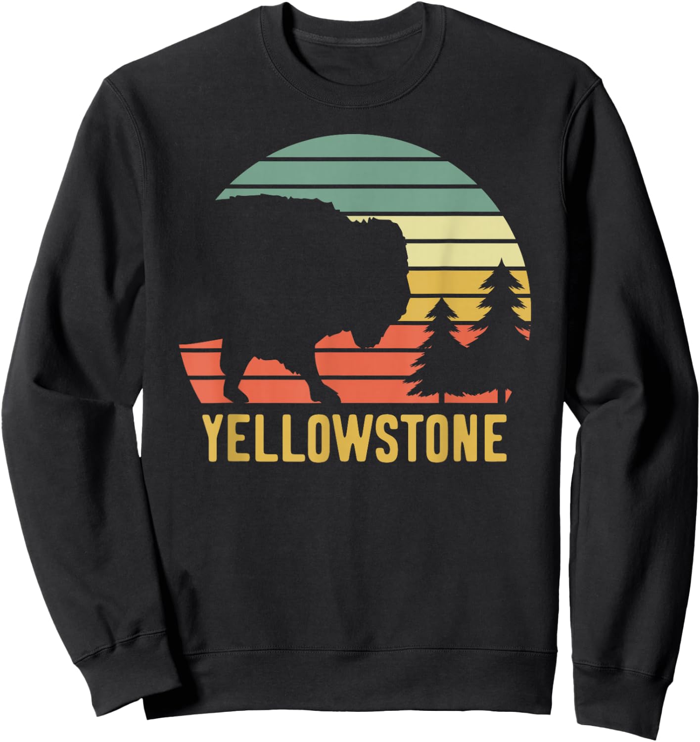 Yellowstone National Park Travel Buffalo Bison Vintage Sweatshirt - Sweatshirt | Black