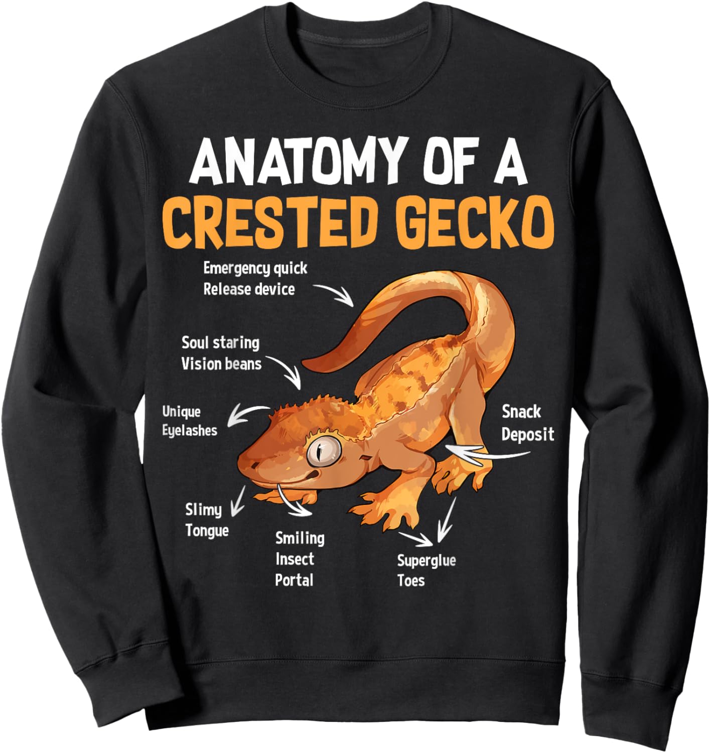 Anatomy Of Crested Gecko Tiny Leopard Gecko Sweatshirt - Sweatshirt | Black