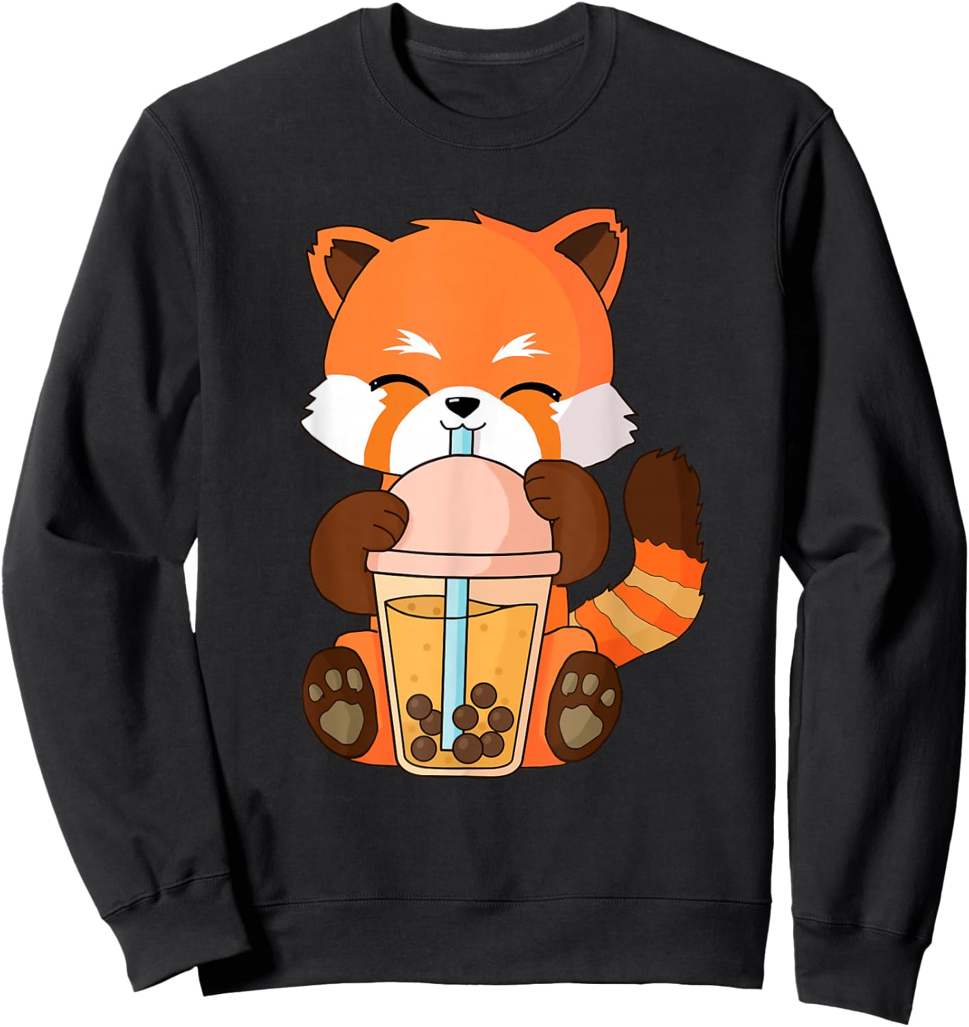 Cute Kawaii Red Panda Boba Tea Bubble Tea Anime Sweatshirt - Sweatshirt | Black