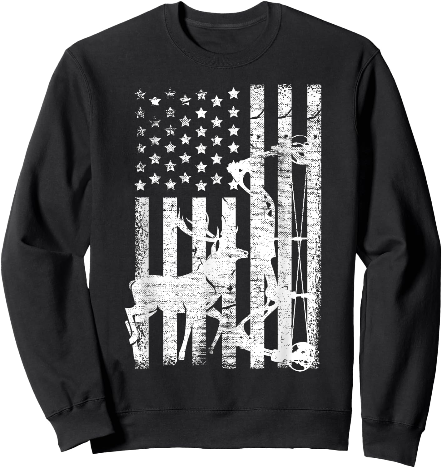 Vintage American Flag Elk Hunting Funny USA Bow Hunters Gift Men Sweatshirt - Sweatshirt | Black