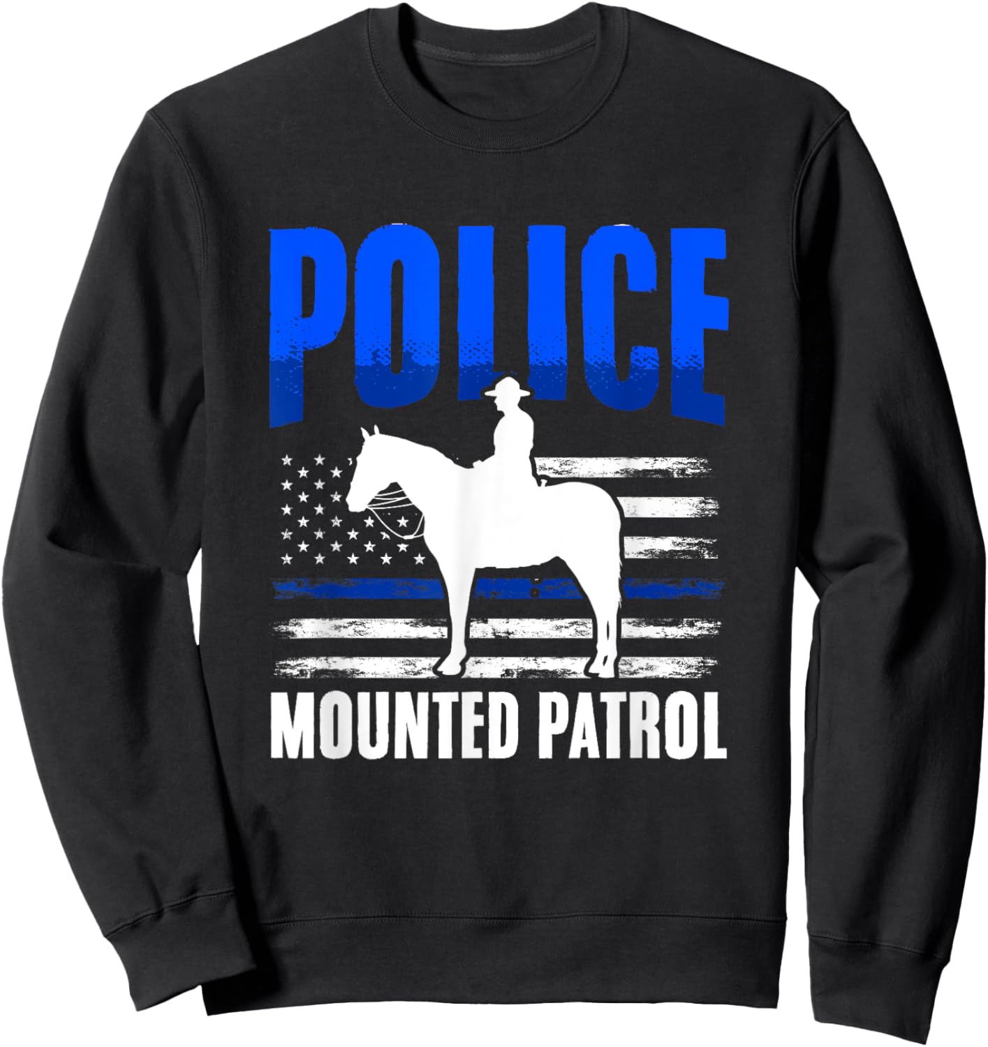 American Flag Thin Blue Line Horse Police Mounted Patrol Men Sweatshirt - Sweatshirt | Black