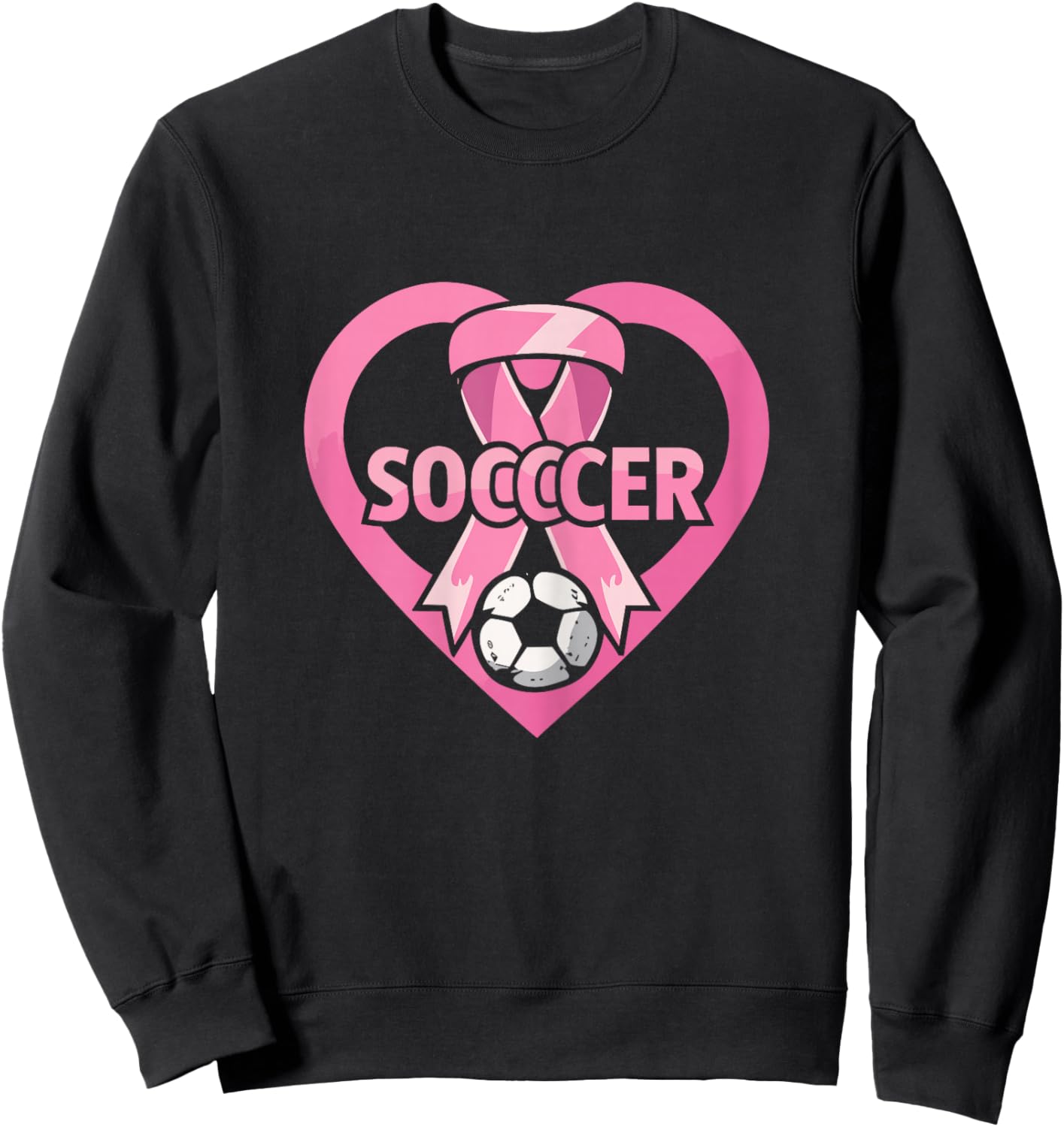 Soccer Pink Ribbon Heart Cool Breast Cancer Awareness Sport Sweatshirt - Sweatshirt | Black