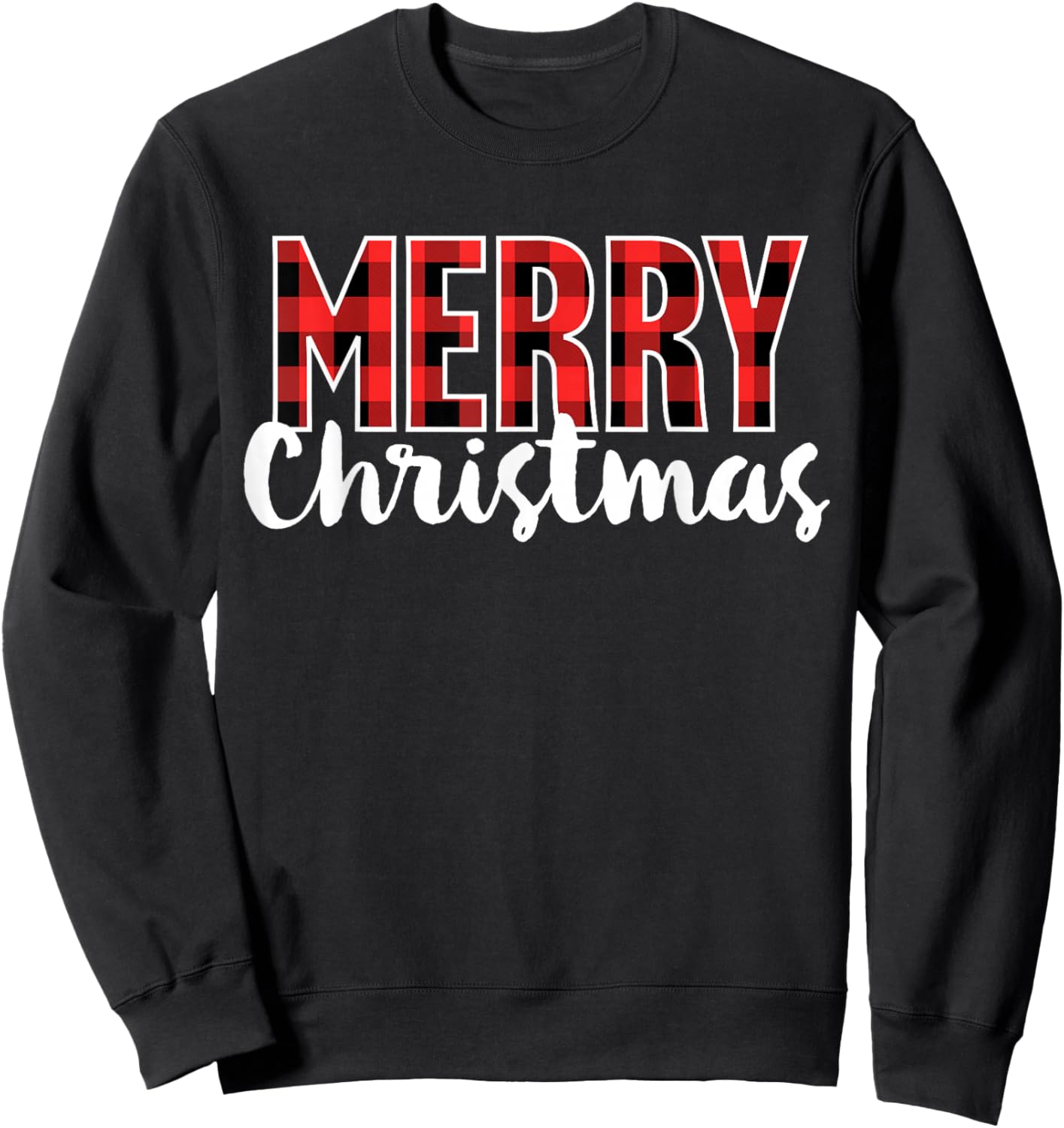 Merry Christmas Shirt Women Men Kids Red Buffalo Plaid Xmas Sweatshirt - Sweatshirt | Black