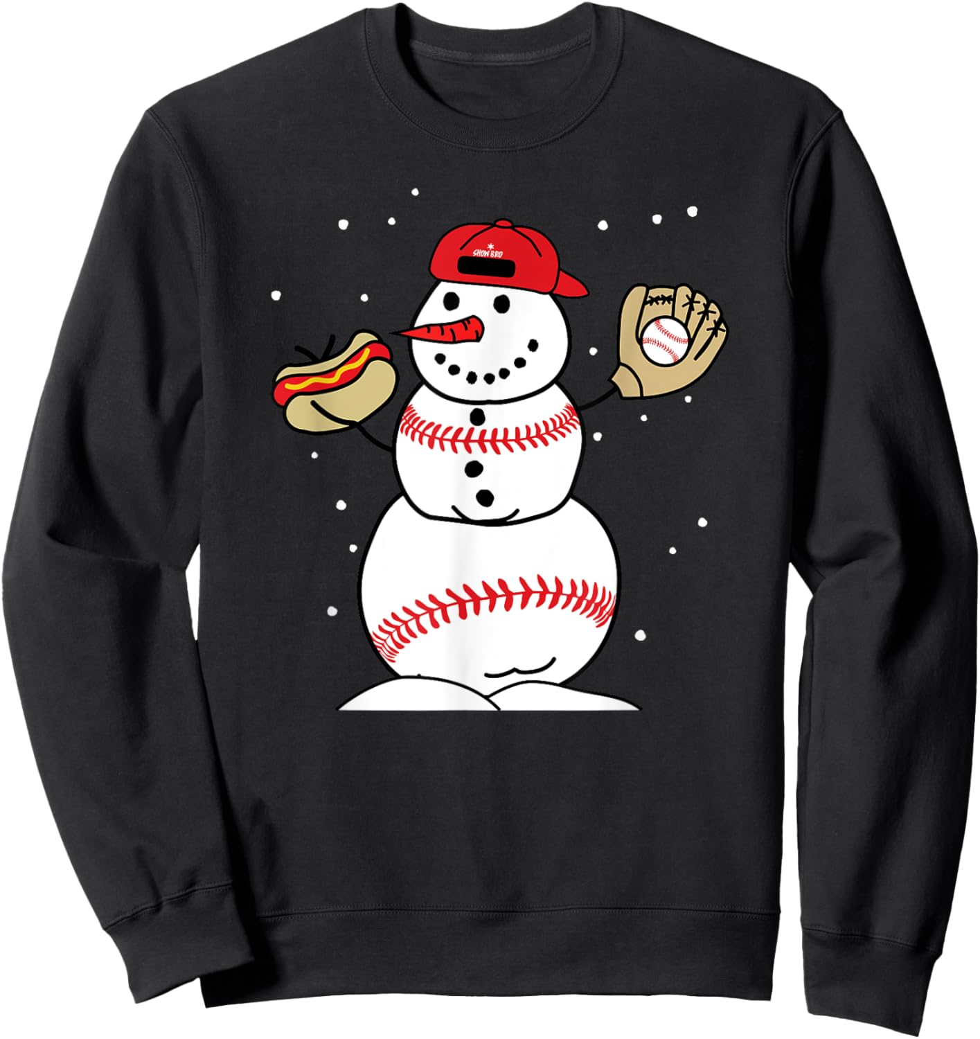 Baseball Snowman Snow Bro Winter Christmas Holiday Sweatshirt - Sweatshirt | Black