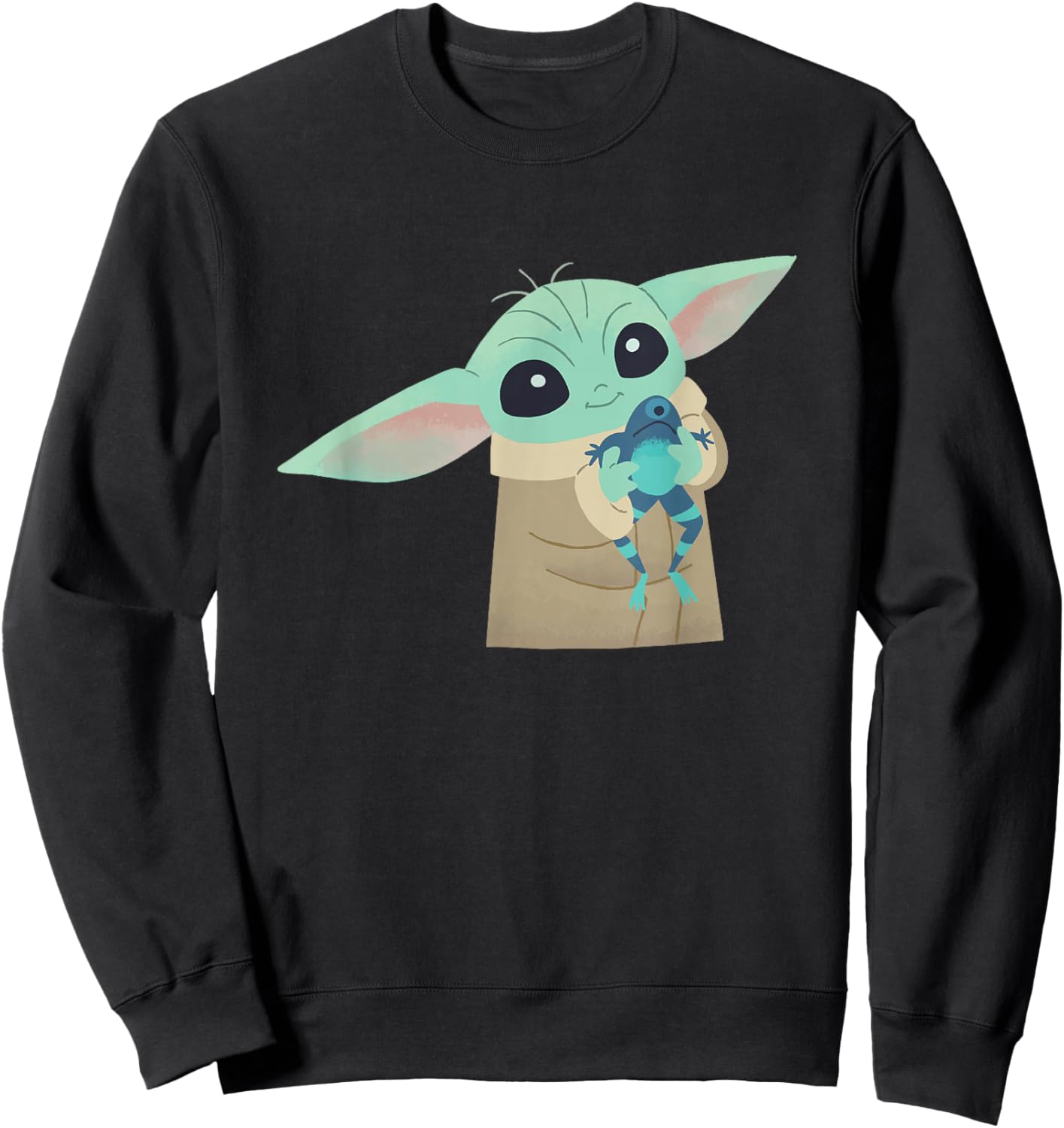 Star Wars The Mandalorian Grogu With Frog Cartoon Sweatshirt - Sweatshirt | Black