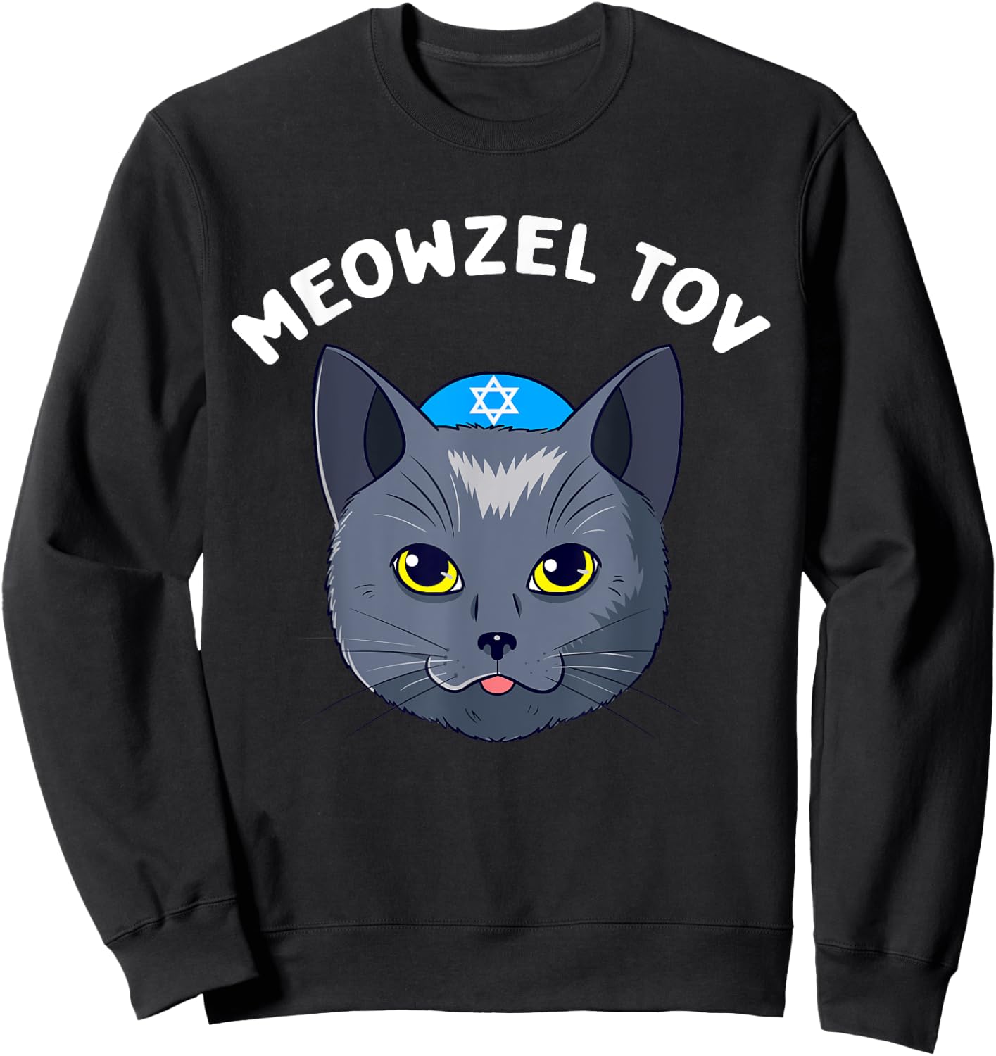 Meowzel Tov Hanukkah Cat Chanukah Funny Jewish Xmas Gift Women Kids Sweatshirt - Sweatshirt | Black
