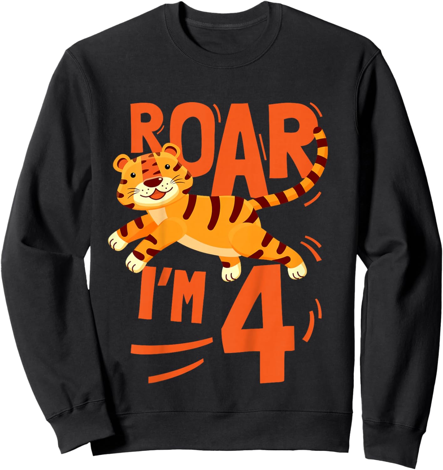 Kids Tiger 4th Birthday Jungle Party Tiger Age 4 Wild Animal Sweatshirt - Sweatshirt | Black
