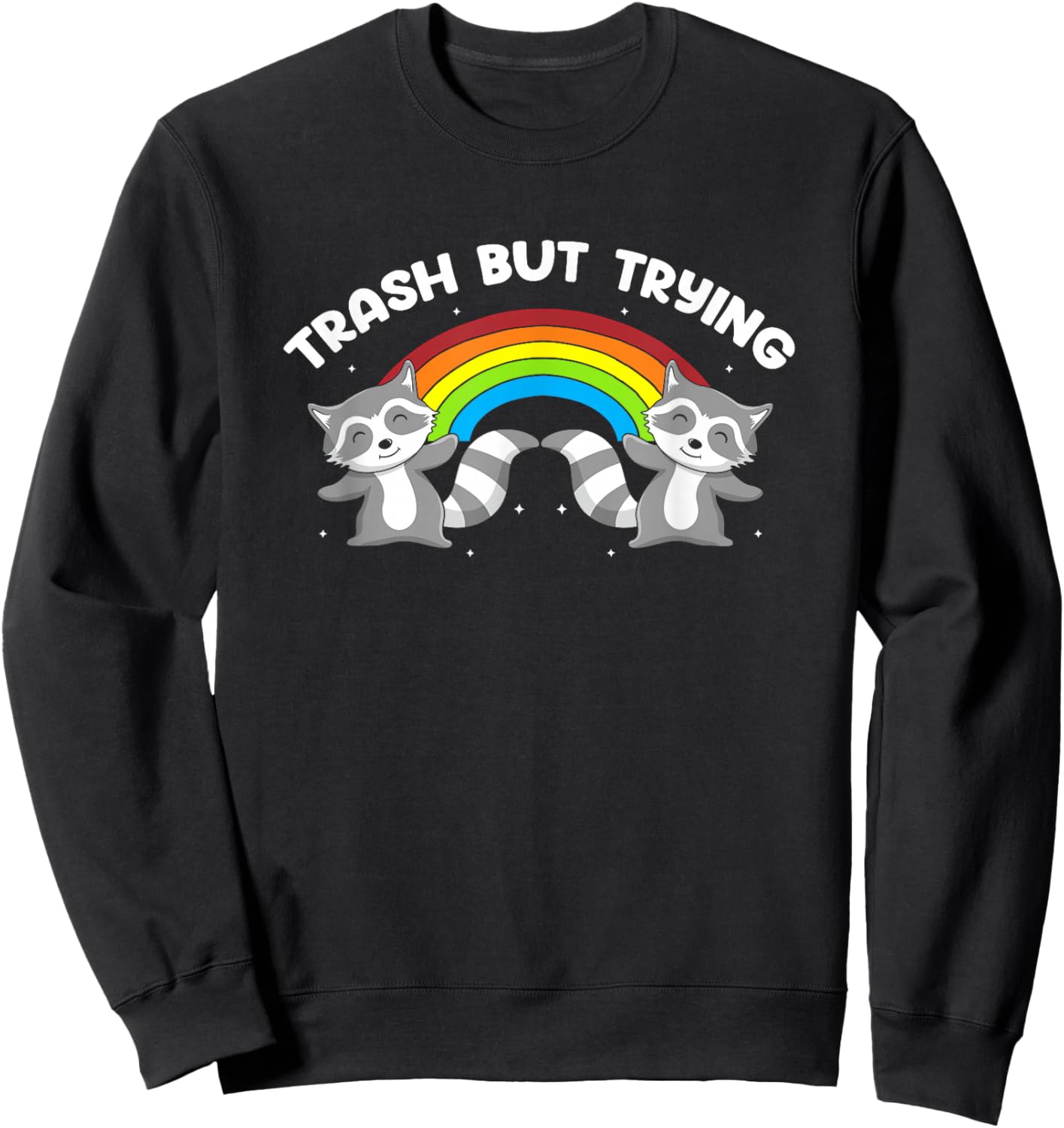 Trash But Trying Raccoon Rainbow Sweatshirt - Sweatshirt | Black