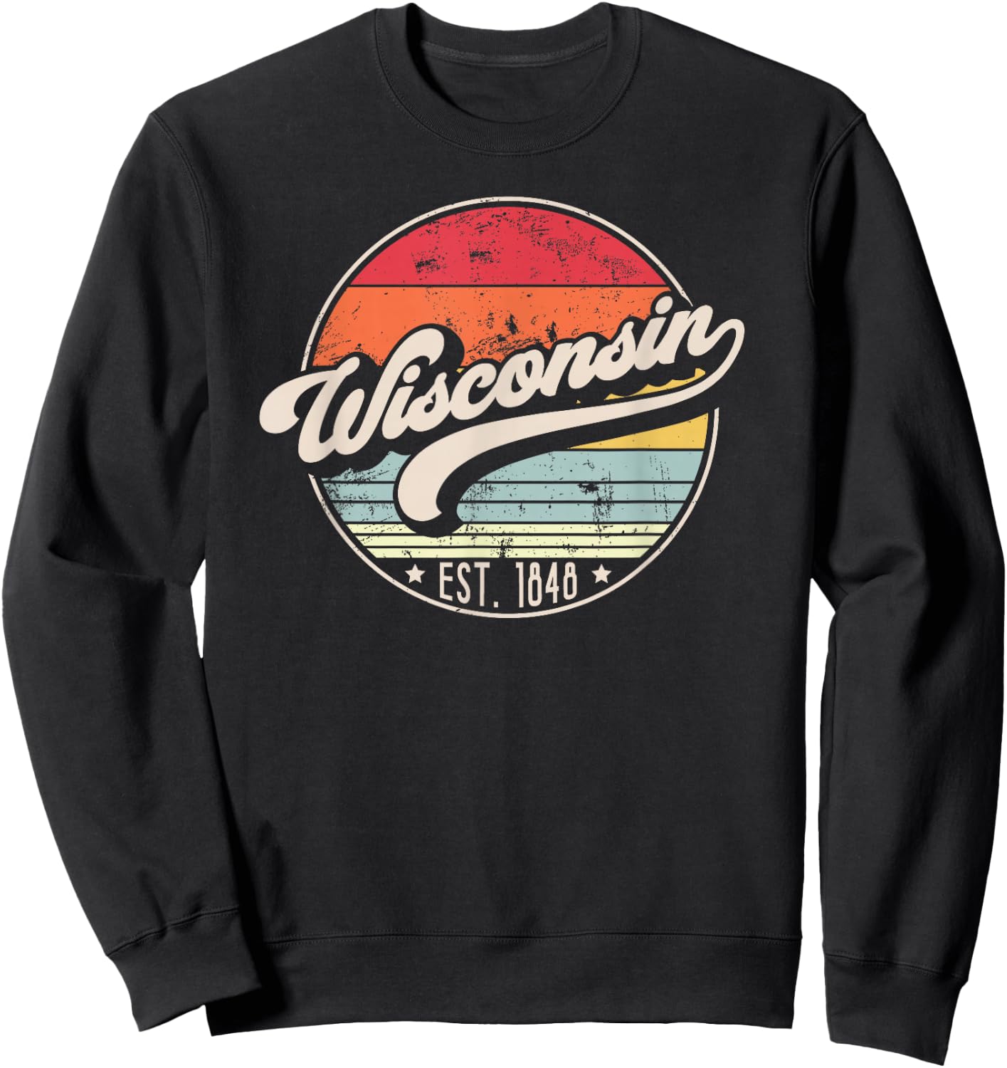 Retro Wisconsin Home State WI Cool 70s Style Sunset Sweatshirt - Sweatshirt | Black