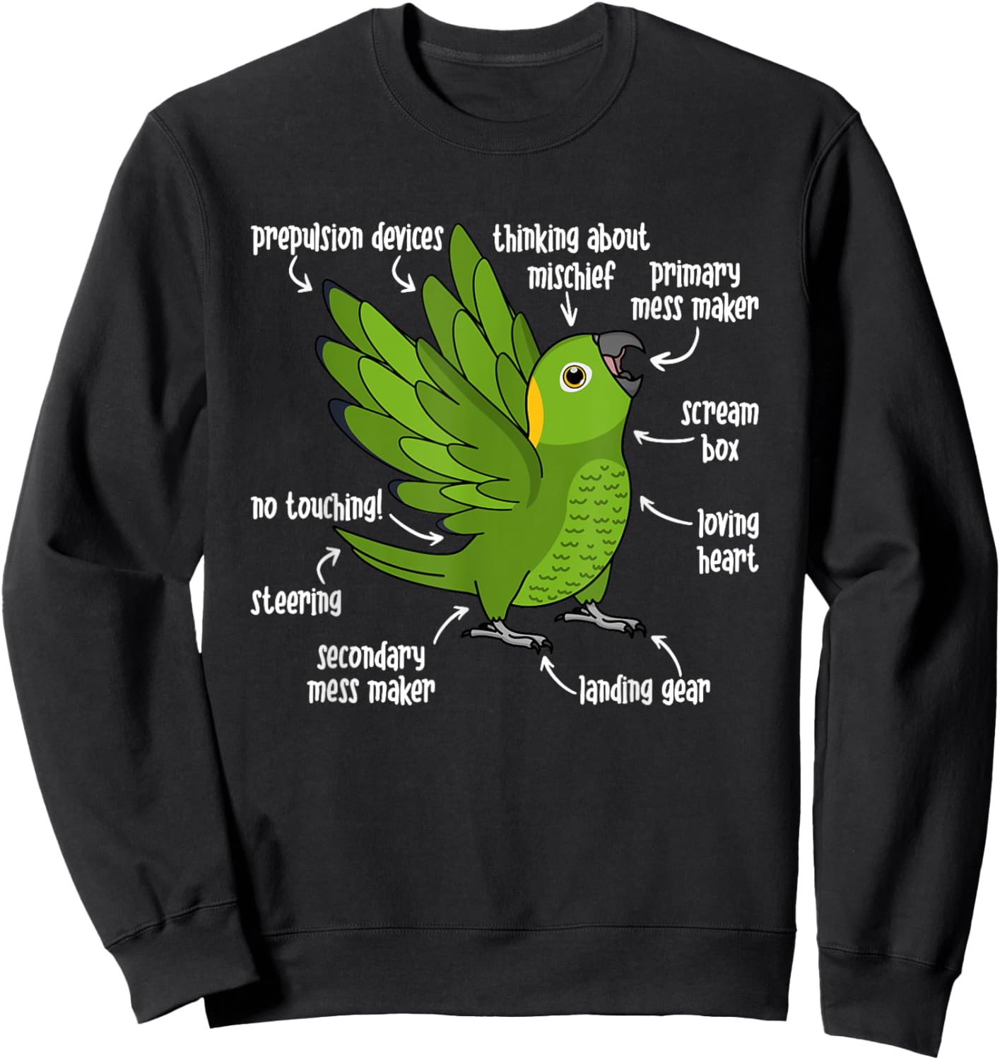 Parrot Anatomy I Yellow-naped Amazon Sweatshirt - Sweatshirt | Black