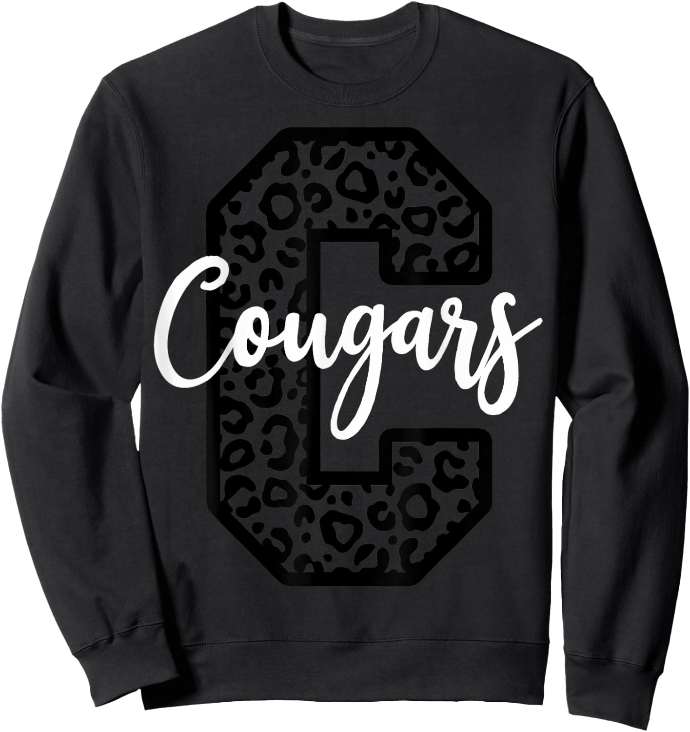 Cougars School Spirit Mascot Leopard Cheer Fan Game Day Sweatshirt - Sweatshirt | Black