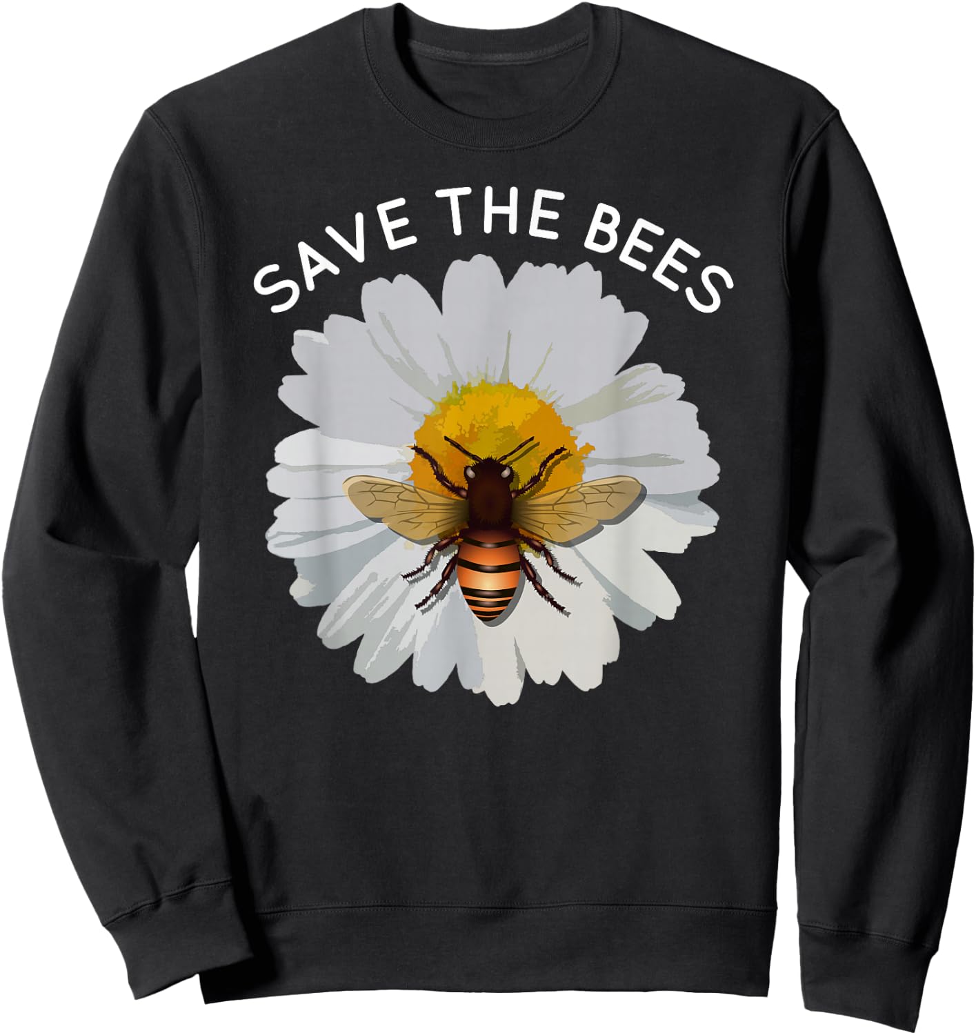Save The Bees Daisy & Bee White and Yellow Blossom Flower Sweatshirt - Sweatshirt | Black