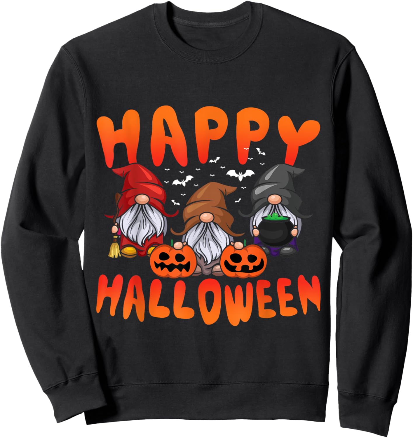 Gnomes Halloween Greeting Holiday Pumpkin Creepy Halloween Sweatshirt - Sweatshirt | Black