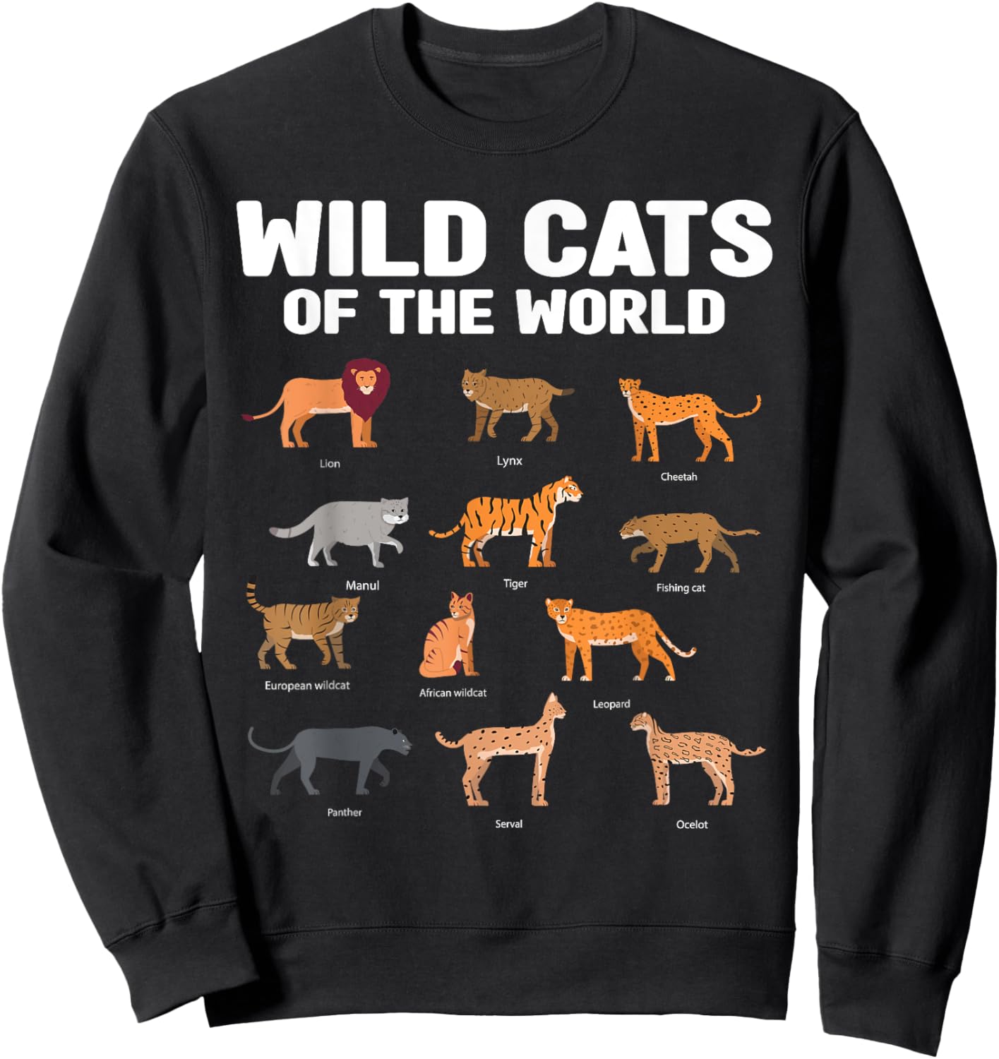 Wild Cats of the World Lion Tiger Sweatshirt - Sweatshirt | Black