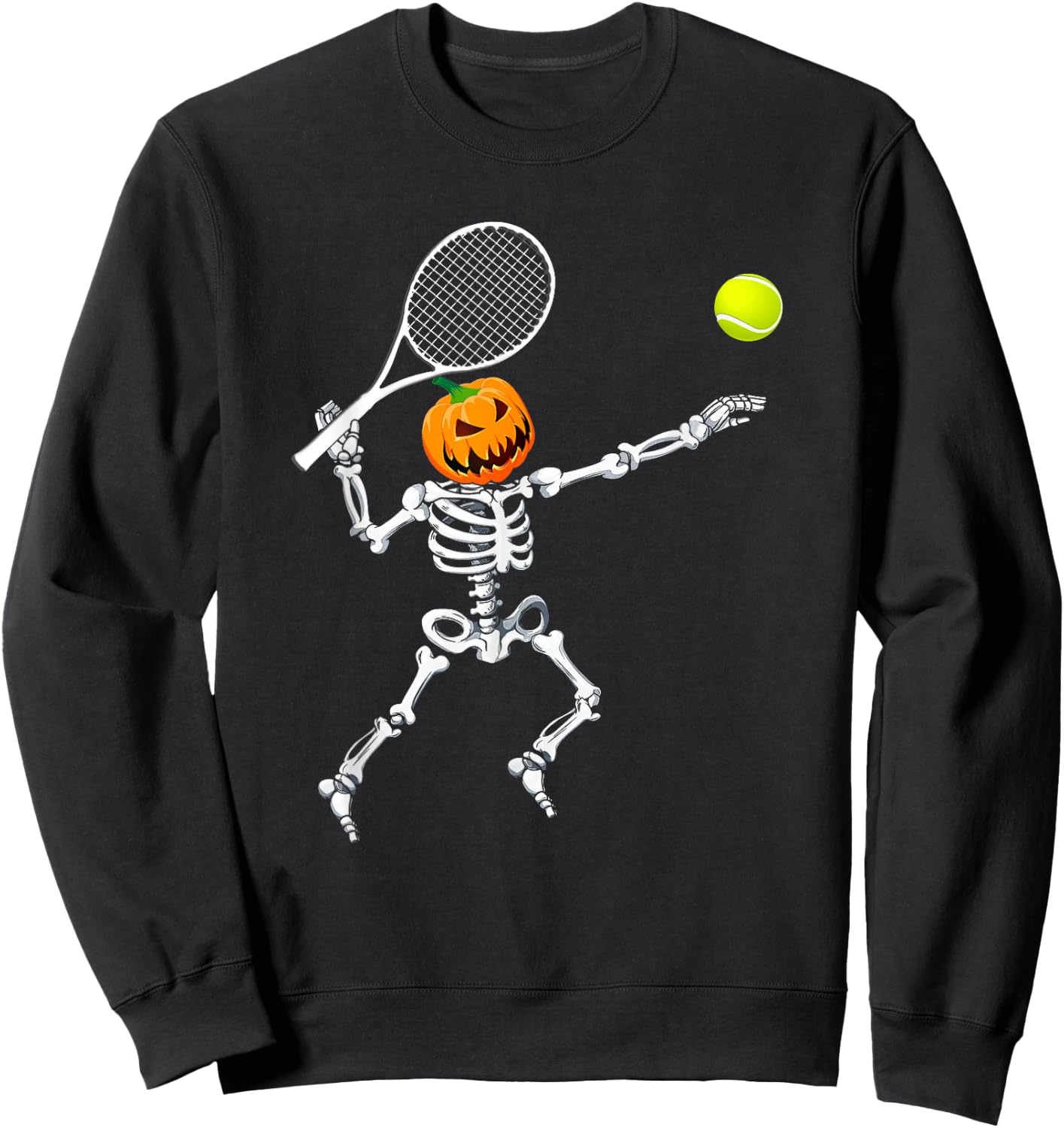 Skeleton Tennis Halloween Pumpkin Sweatshirt - Sweatshirt | Black