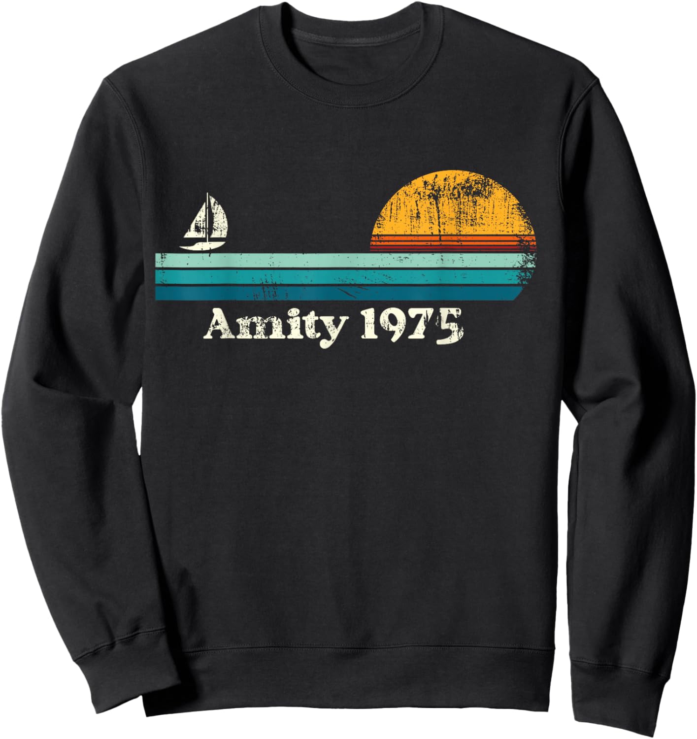 Vintage Amity 1975 Sunset Retro Sailboat Sunrise Summer Sweatshirt - Sweatshirt | Black