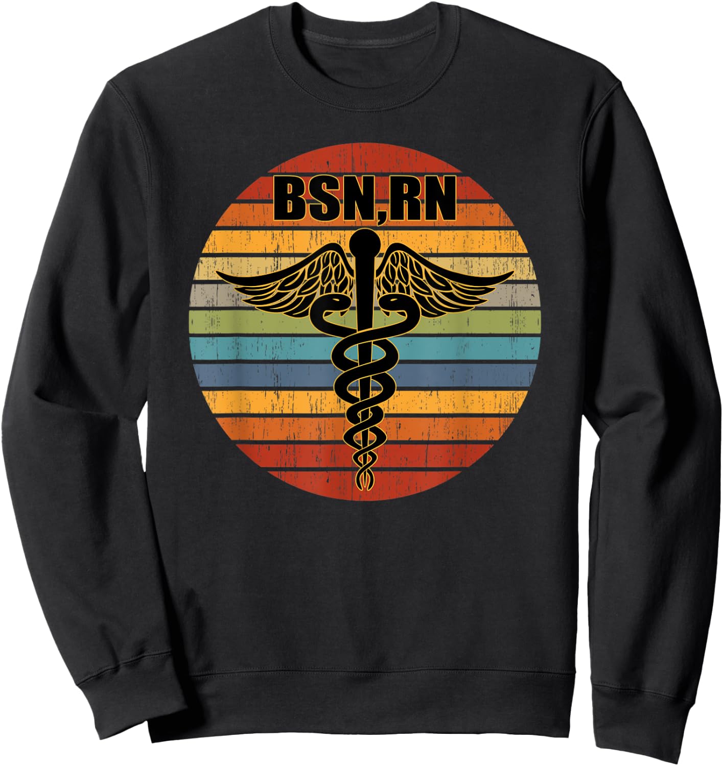 BSN Registered Nurse RN Caduceus Symbol Retro BSN, RN Role Sweatshirt - Sweatshirt | Black